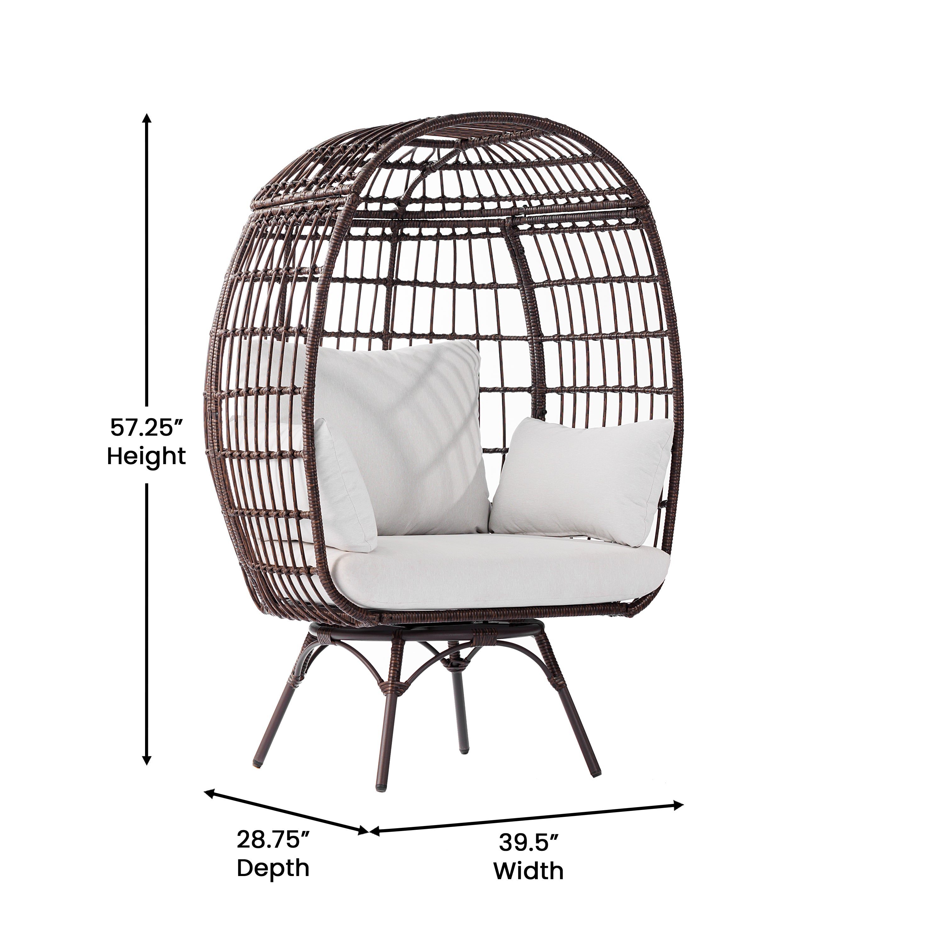 Zola Commercial Brown/Cream Indoor/Outdoor Oversized Wicker Egg Swivel Lounge Chair with 4 Cushions for Living Room, Patio, and Backyard Use