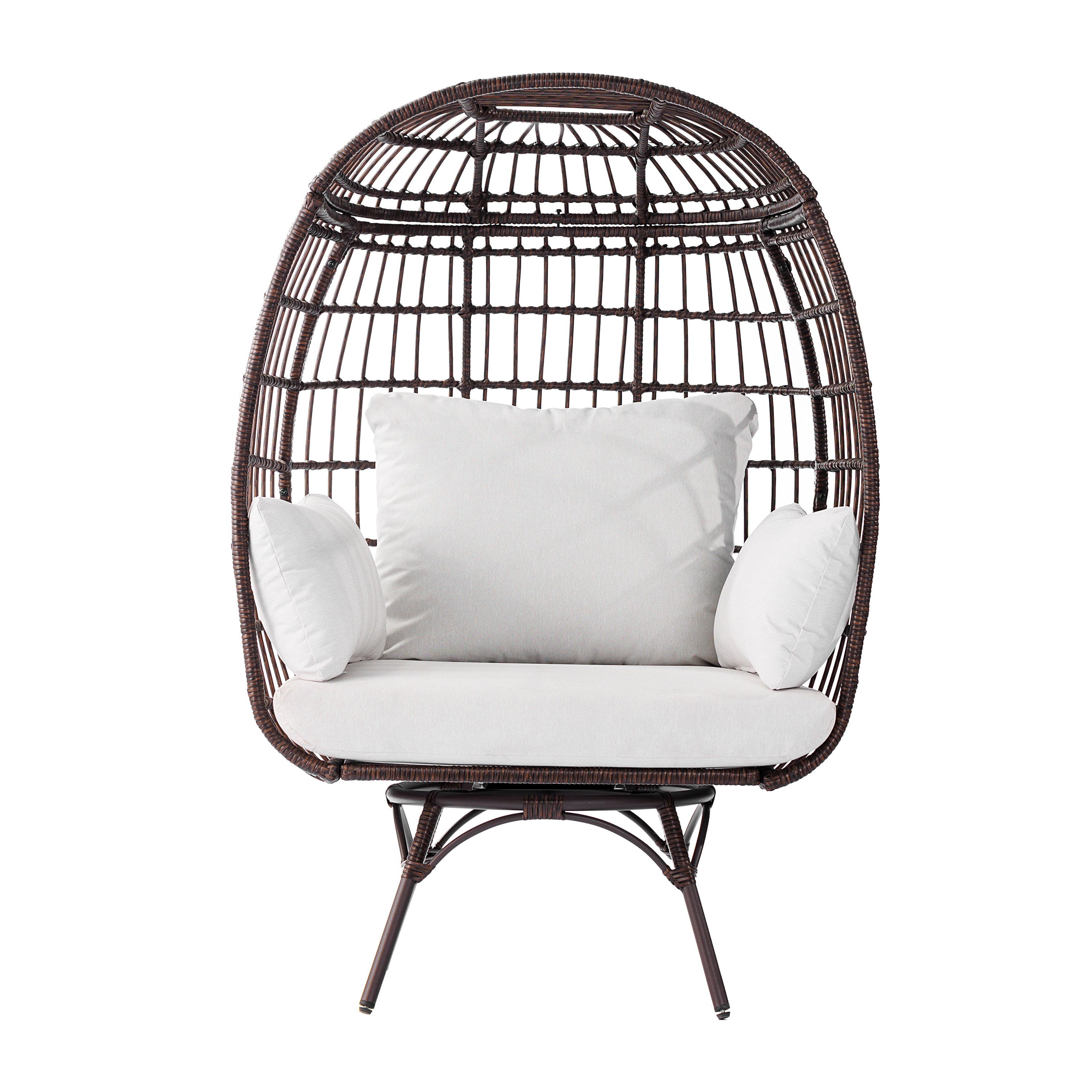 Zola Commercial Brown/Cream Indoor/Outdoor Oversized Wicker Egg Swivel Lounge Chair with 4 Cushions for Living Room, Patio, and Backyard Use