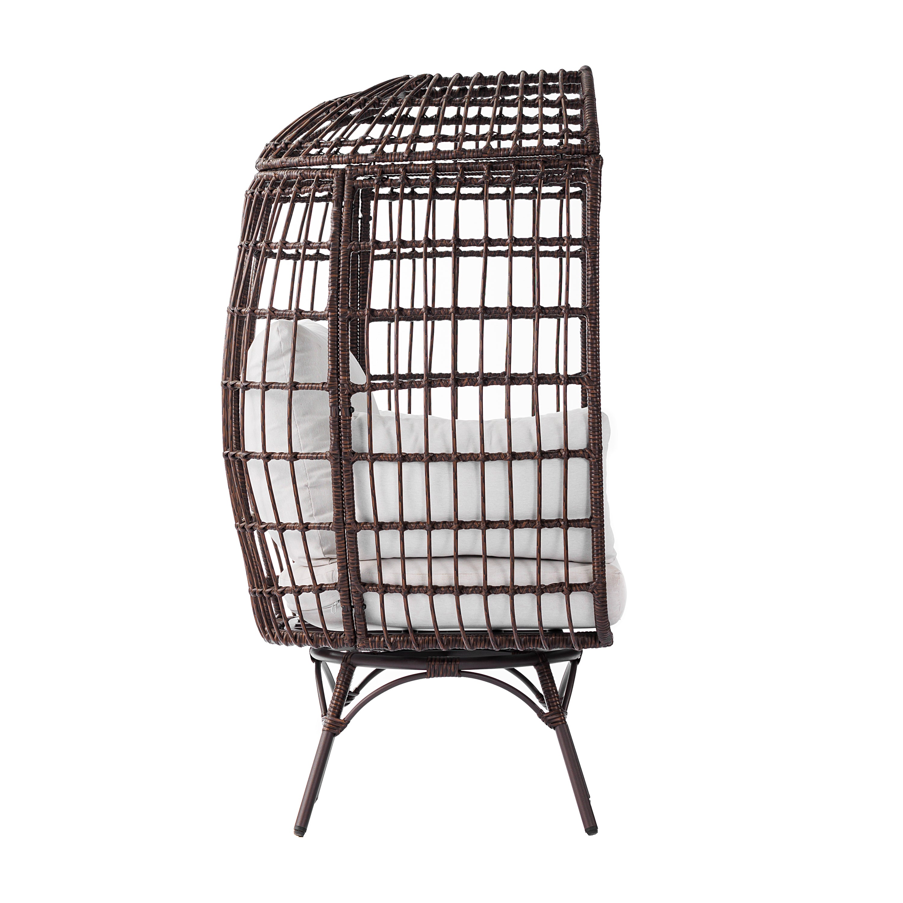 Zola Commercial Brown/Cream Indoor/Outdoor Oversized Wicker Egg Swivel Lounge Chair with 4 Cushions for Living Room, Patio, and Backyard Use