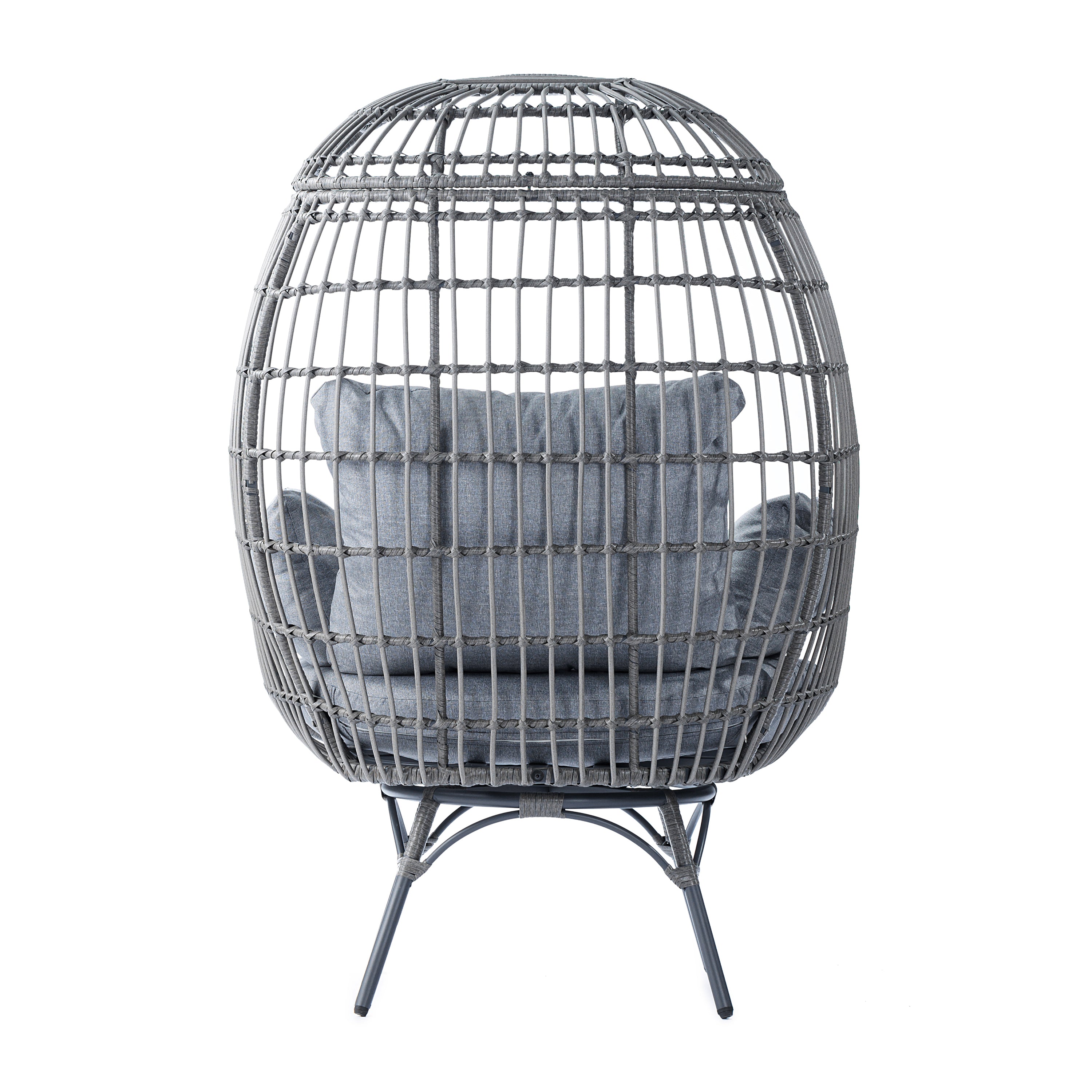 Zola Commercial Gray Indoor/Outdoor Oversized Wicker Egg Swivel Lounge Chair with 4 Cushions for Living Room, Patio, and Backyard Use
