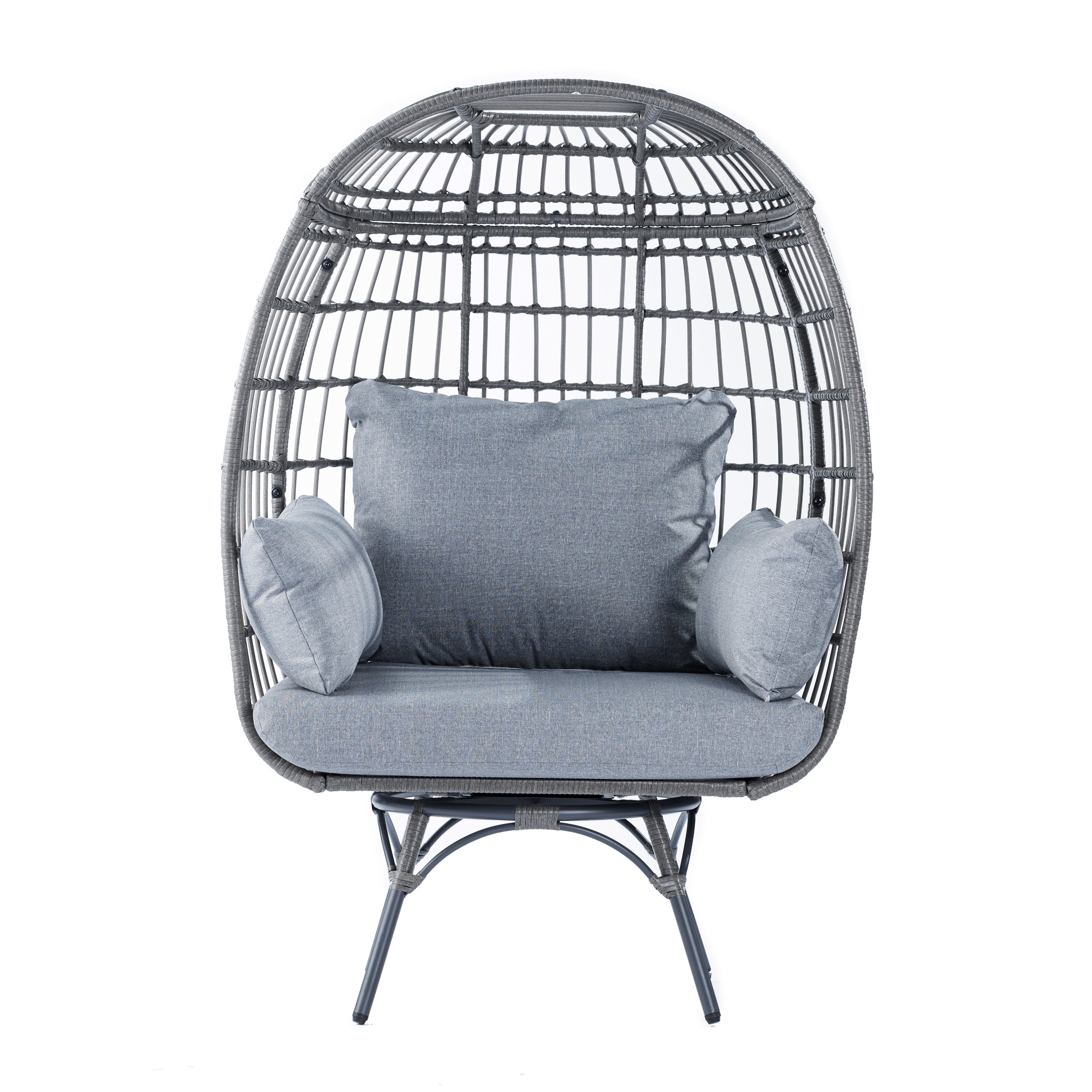 Zola Commercial Gray Indoor/Outdoor Oversized Wicker Egg Swivel Lounge Chair with 4 Cushions for Living Room, Patio, and Backyard Use