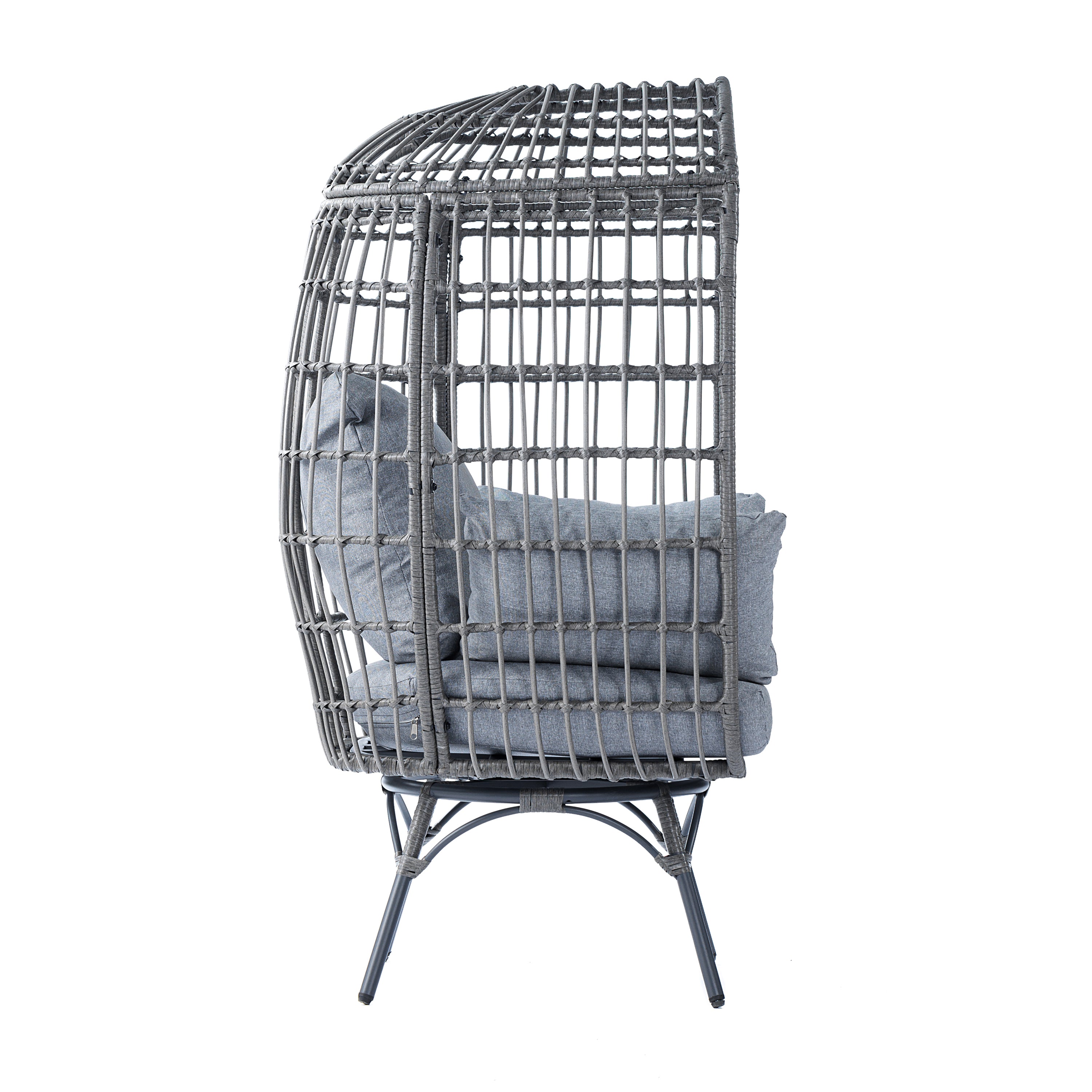Zola Commercial Gray Indoor/Outdoor Oversized Wicker Egg Swivel Lounge Chair with 4 Cushions for Living Room, Patio, and Backyard Use