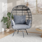 Zola Commercial Gray Indoor/Outdoor Oversized Wicker Egg Swivel Lounge Chair with 4 Cushions for Living Room, Patio, and Backyard Use
