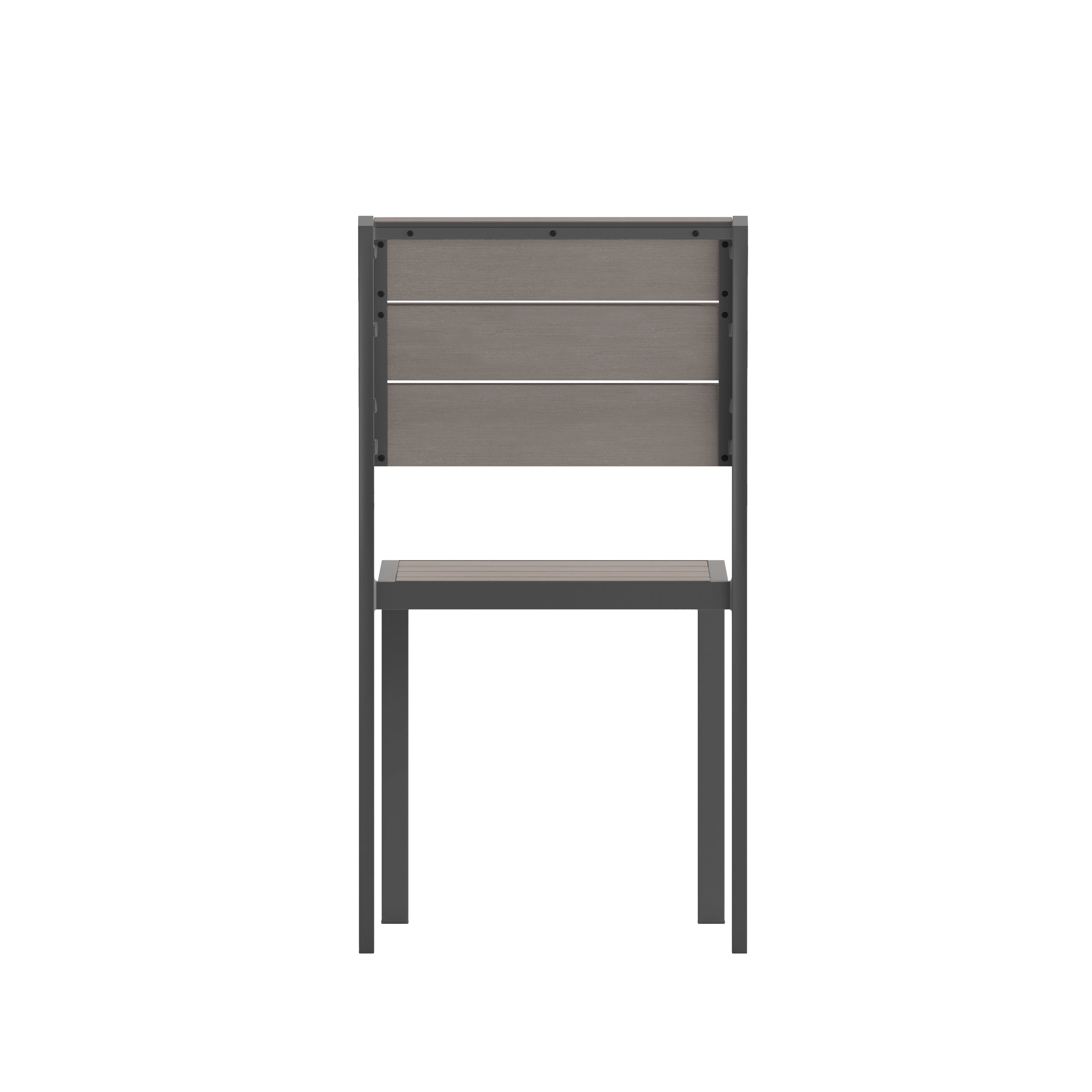 Finch Commercial Grade Armless Patio Chair, Stackable Side Chair with Faux Teak Poly Slats and Metal Frame, Gray/Gray