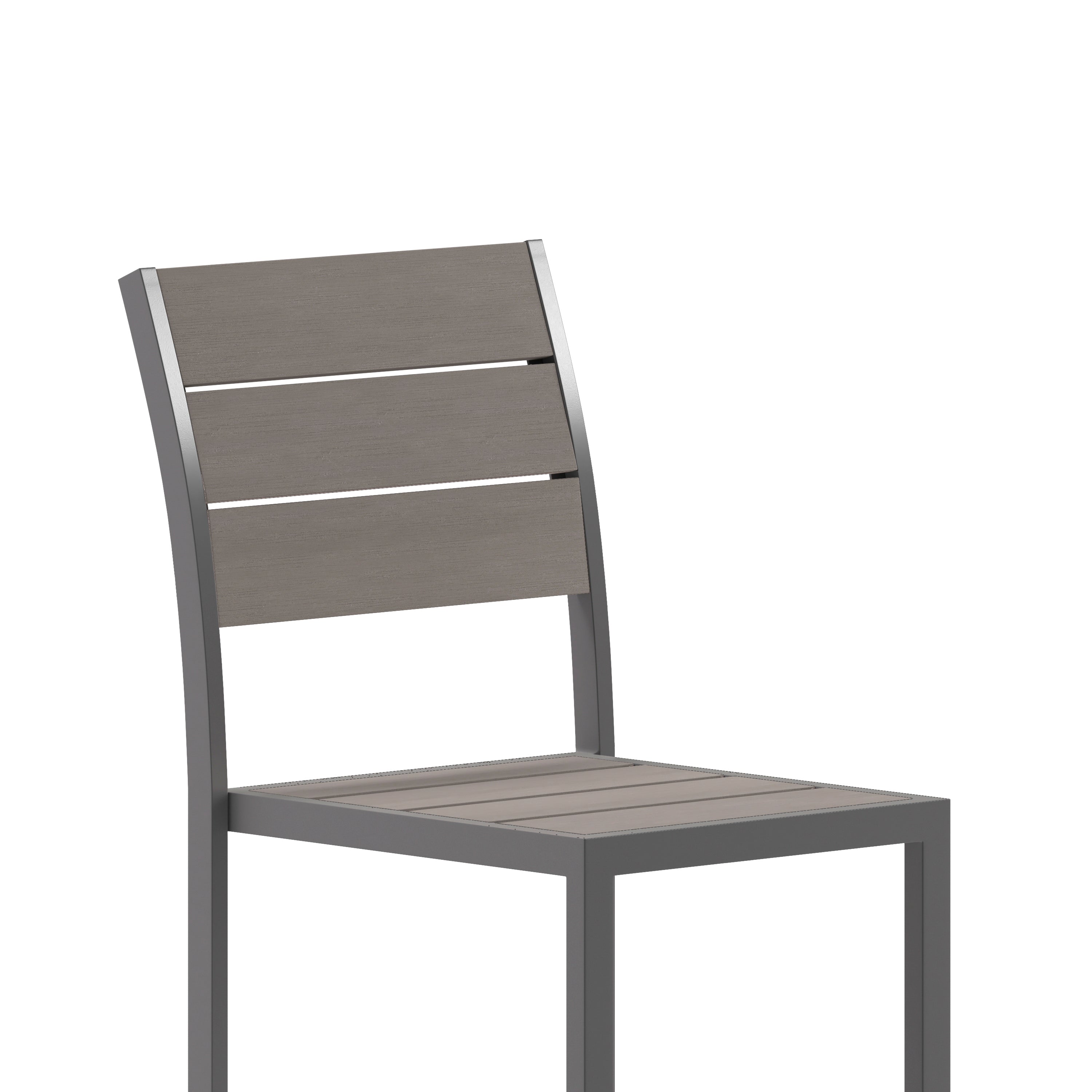 Finch Commercial Grade Armless Patio Chair, Stackable Side Chair with Faux Teak Poly Slats and Metal Frame, Gray/Gray