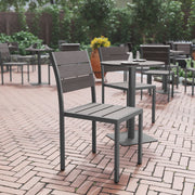 Finch Commercial Grade Armless Patio Chair, Stackable Side Chair with Faux Teak Poly Slats and Metal Frame, Gray/Gray