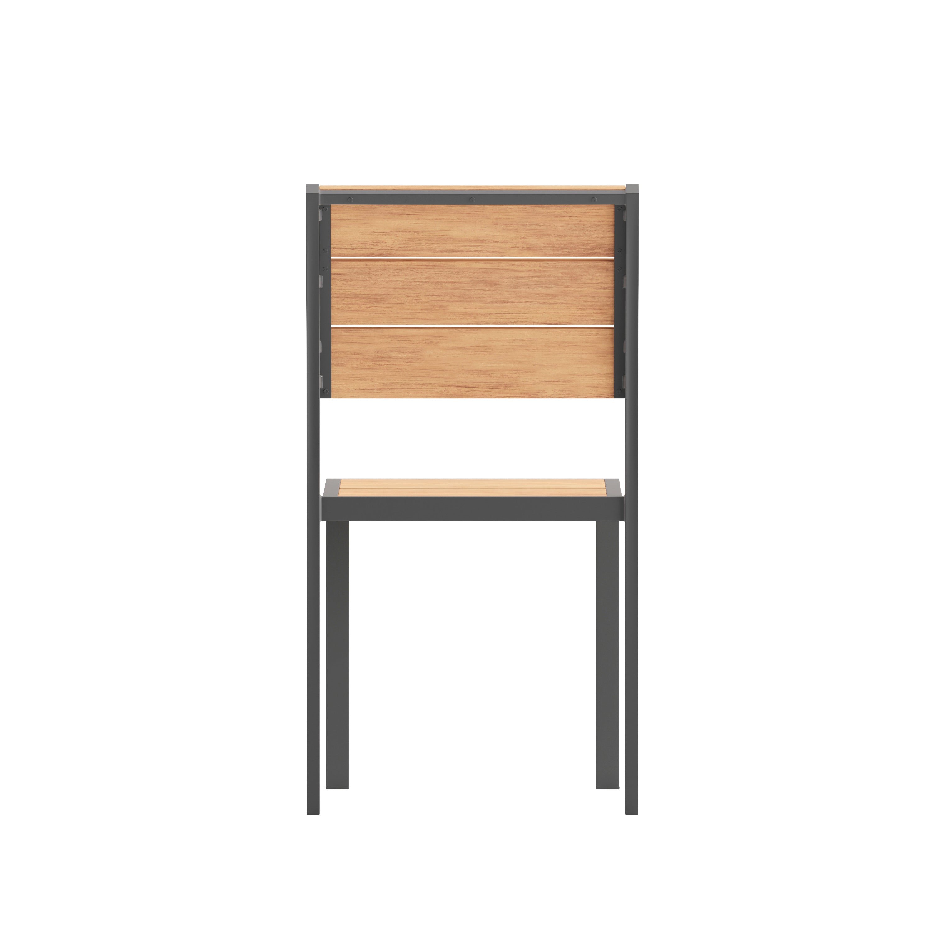 Finch Commercial Grade Armless Patio Chair, Stackable Side Chair with Faux Teak Poly Slats and Metal Frame, Natural/Gray