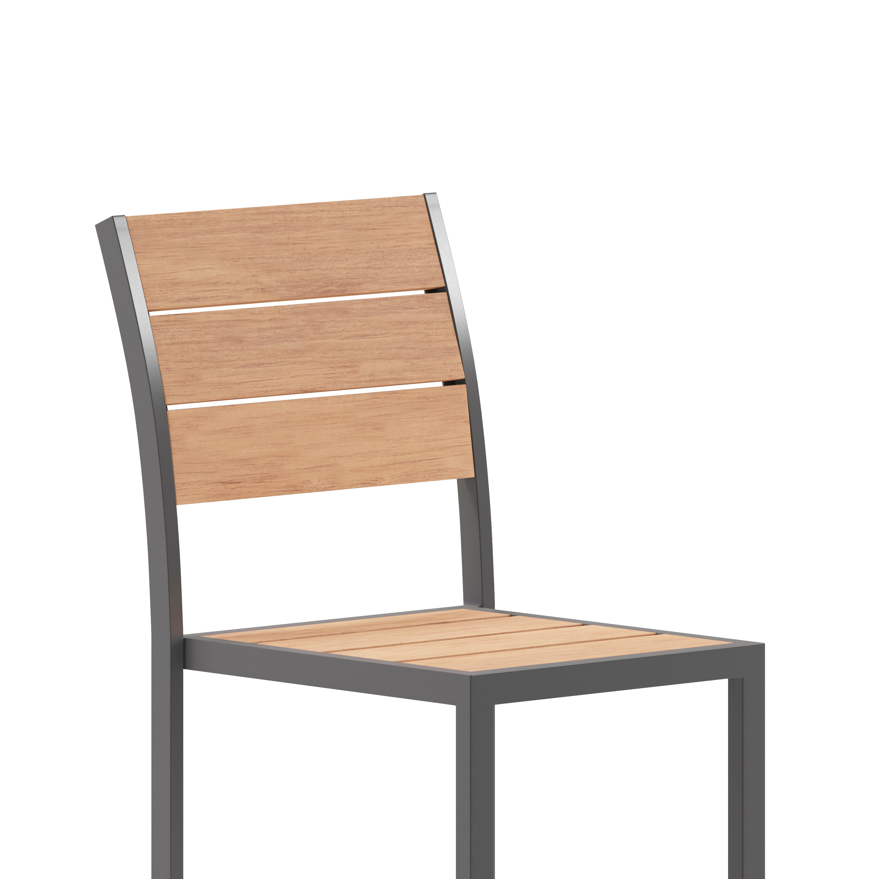 Finch Commercial Grade Armless Patio Chair, Stackable Side Chair with Faux Teak Poly Slats and Metal Frame, Natural/Gray