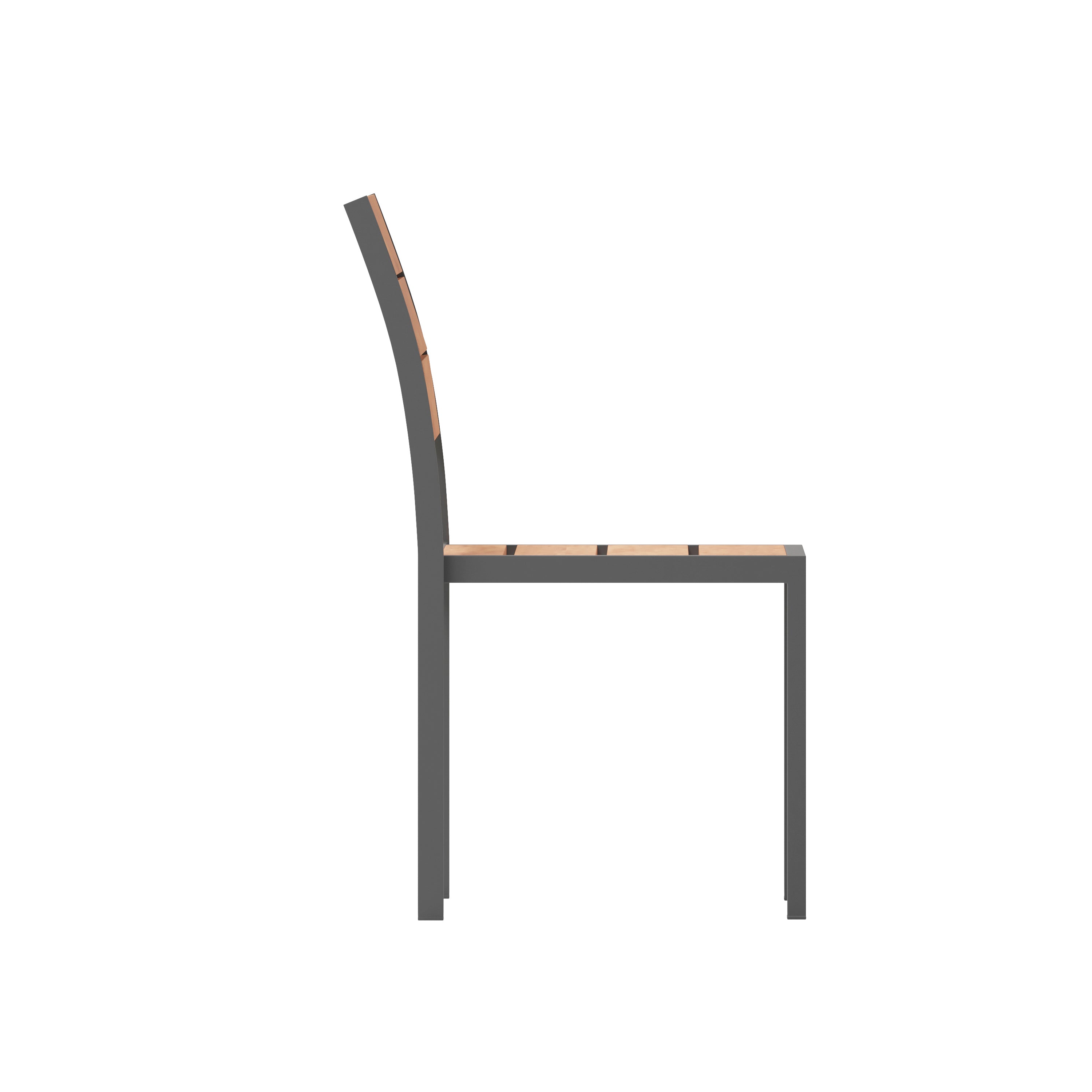 Finch Commercial Grade Armless Patio Chair, Stackable Side Chair with Faux Teak Poly Slats and Metal Frame, Natural/Gray