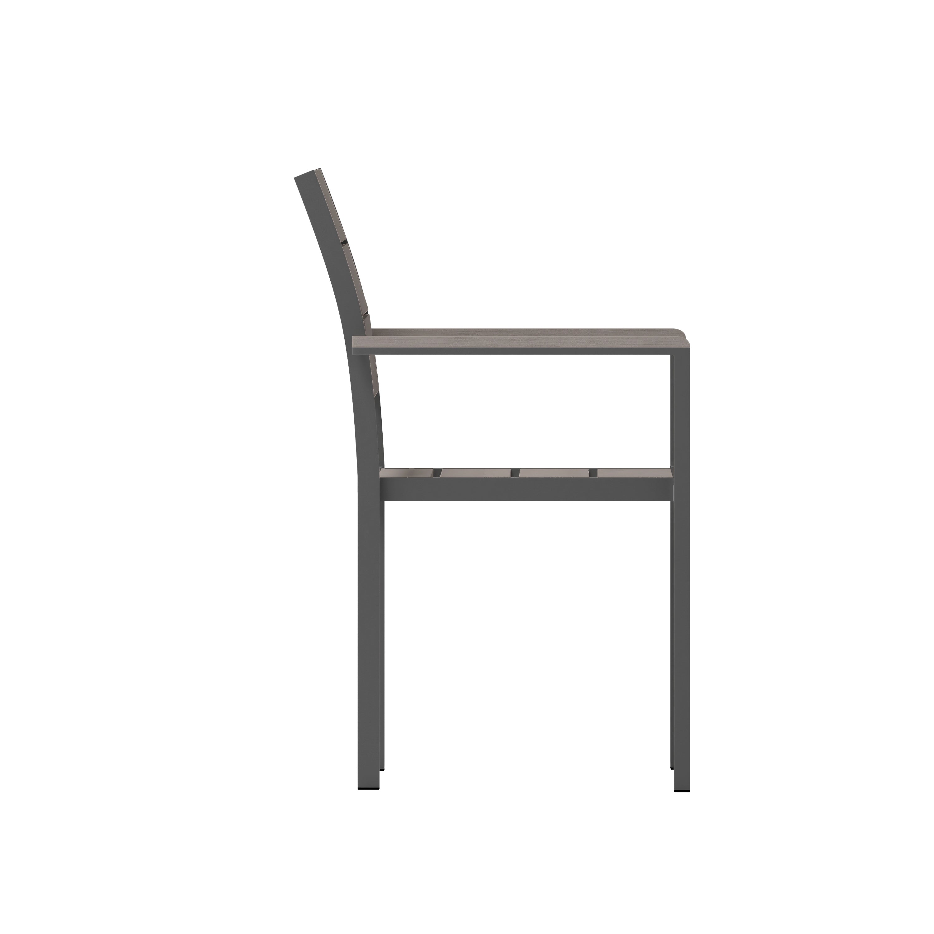 Finch Commercial Grade Patio Chair with Arms, Stackable Side Chair with Faux Teak Poly Slats and Metal Frame, Gray/Gray