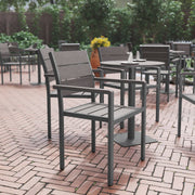 Finch Commercial Grade Patio Chair with Arms, Stackable Side Chair with Faux Teak Poly Slats and Metal Frame, Gray/Gray