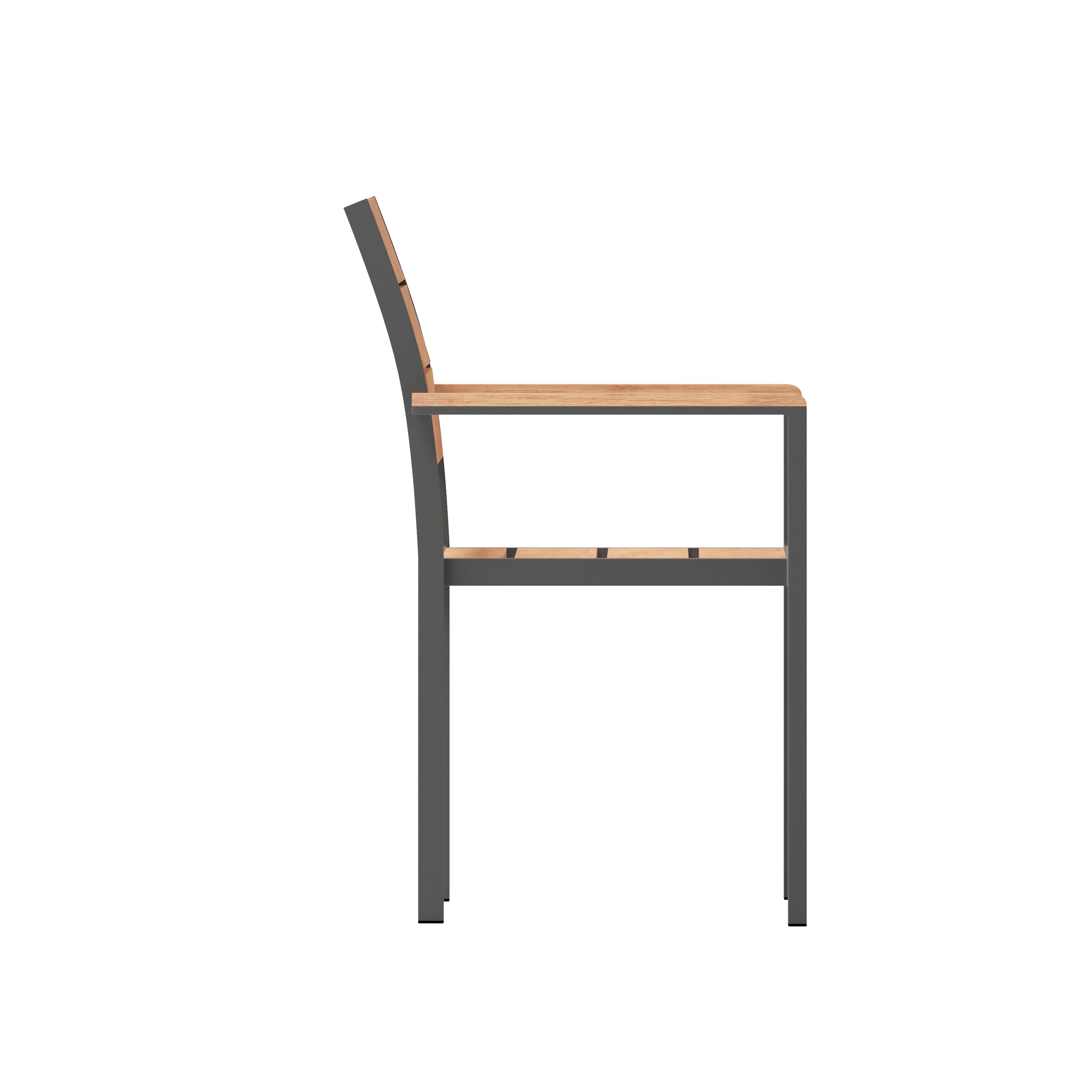 Finch Commercial Grade Patio Chair with Arms, Stackable Side Chair with Faux Teak Poly Slats and Metal Frame, Natural/Gray
