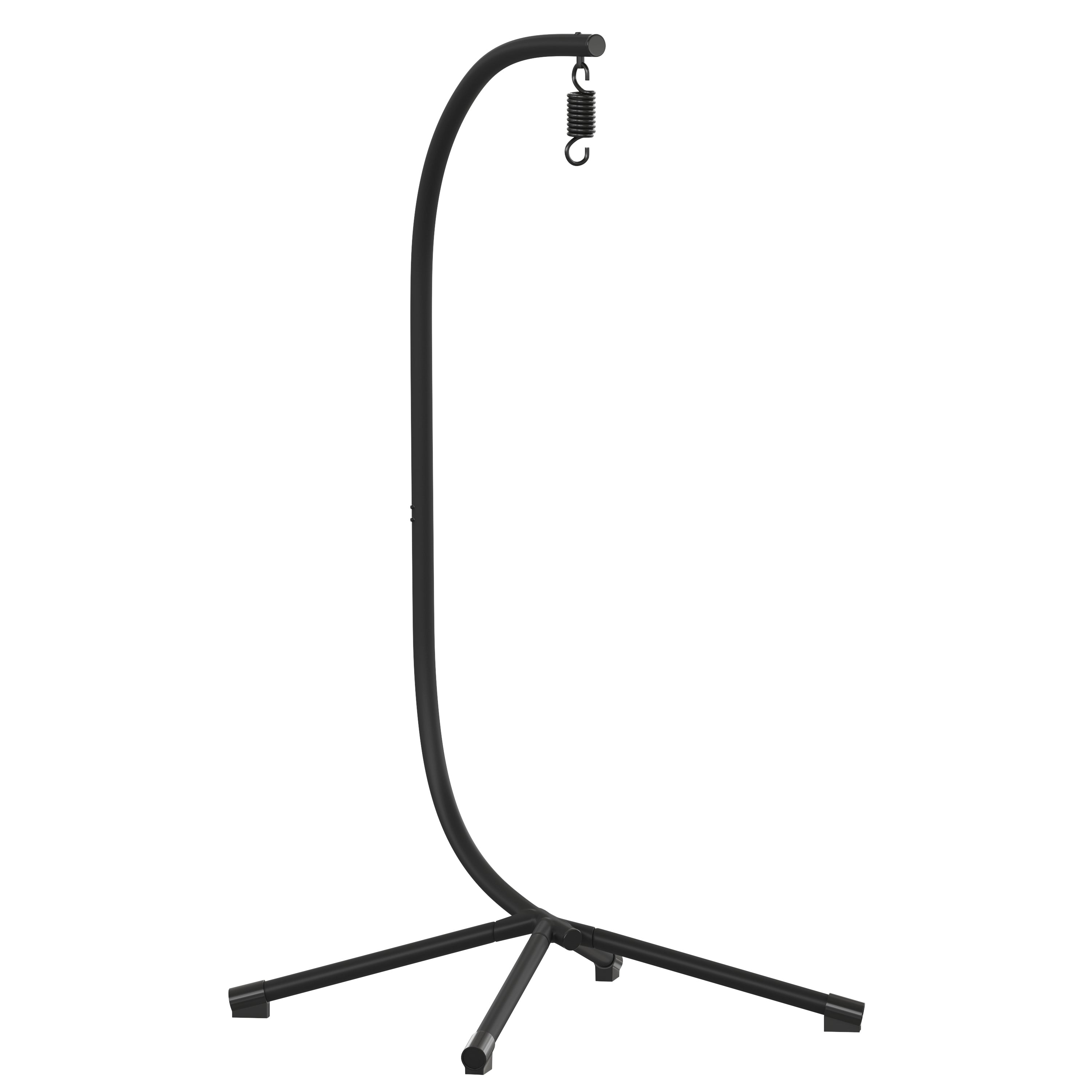 Harvo Heavy Duty Commercial Grade All-Weather Hanging Hammock Chair C-Stand with Steel Offset Base and Hardware, 360 Degree Rotation, Black