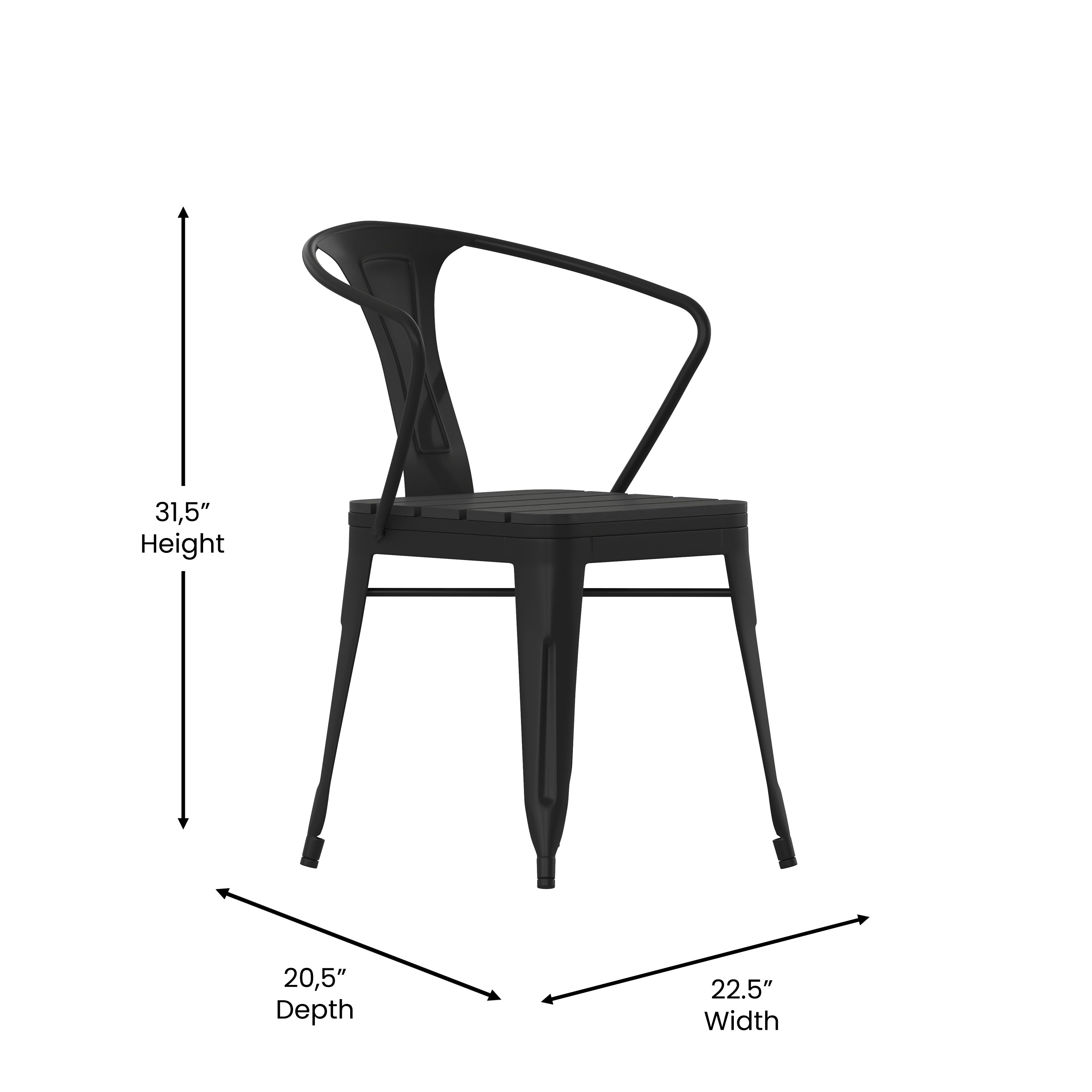 Helvey Commercial 5 Piece Indoor-Outdoor Table and Chairs, 31.5" Square Table with Poly Resin Top, 4 Metal Chairs with Poly Resin Seats, Black