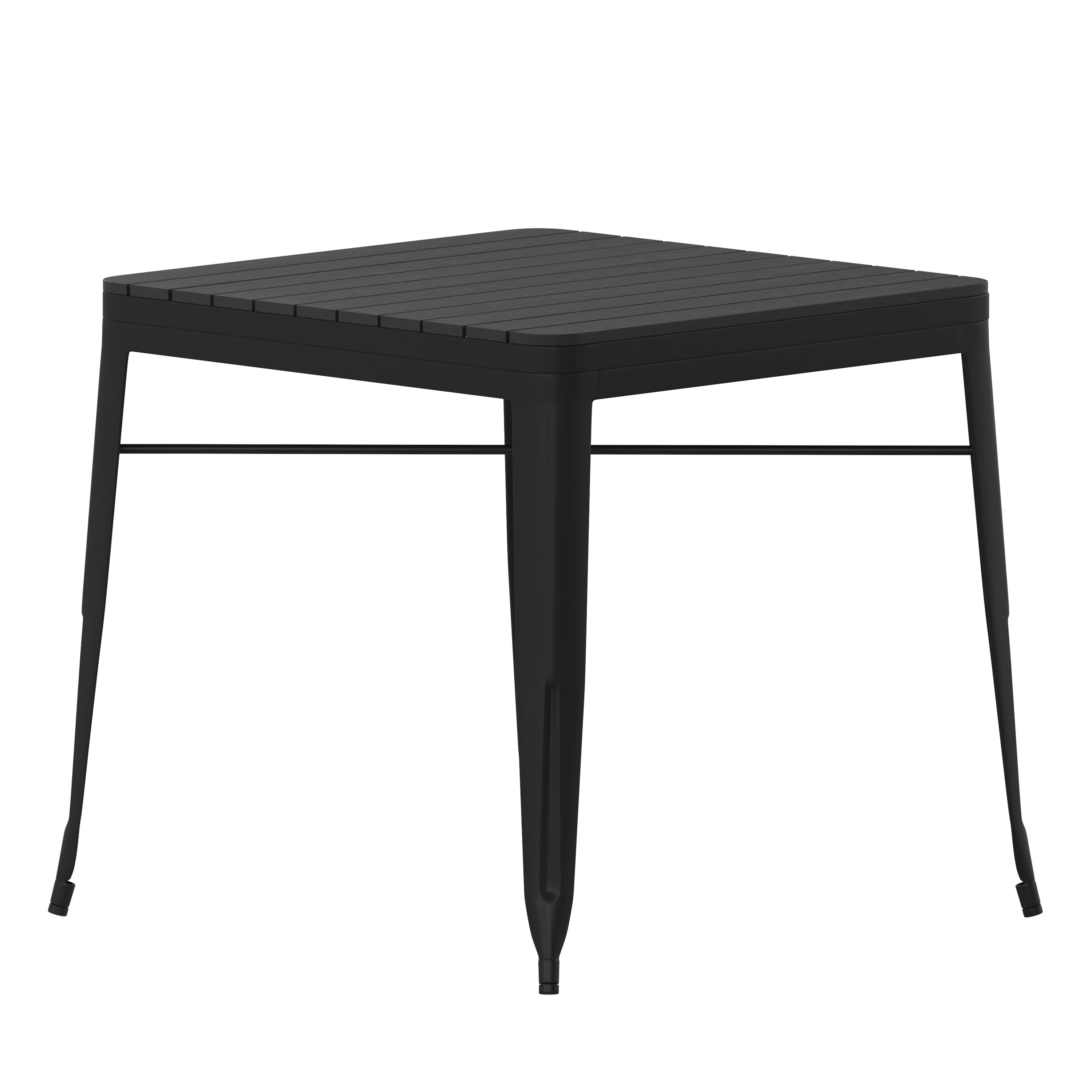 Helvey 31.5" Square Commercial Grade Indoor/Outdoor Black Steel Patio Dining Table for 4 with Black Poly Resin Slatted Top