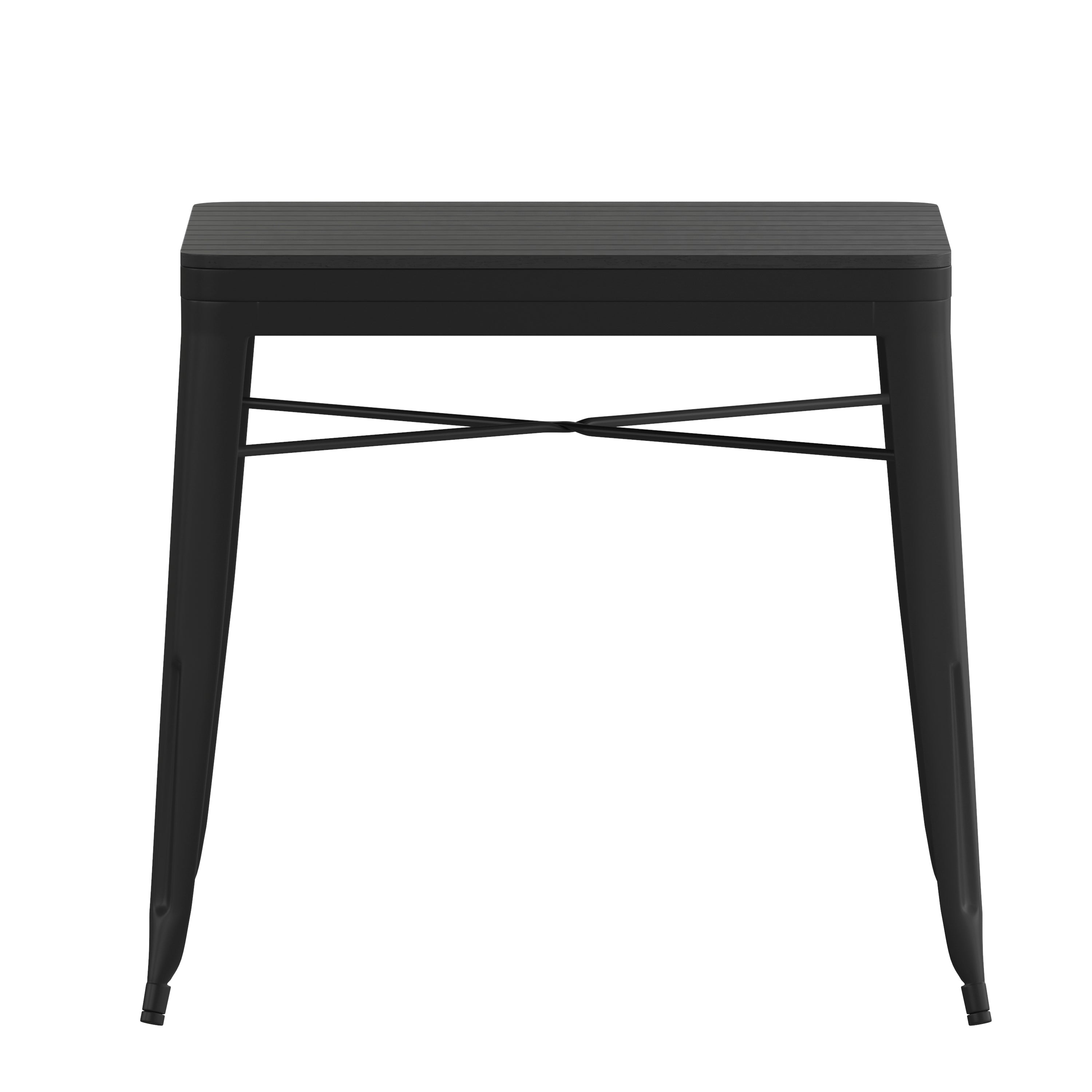 Helvey 31.5" Square Commercial Grade Indoor/Outdoor Black Steel Patio Dining Table for 4 with Black Poly Resin Slatted Top