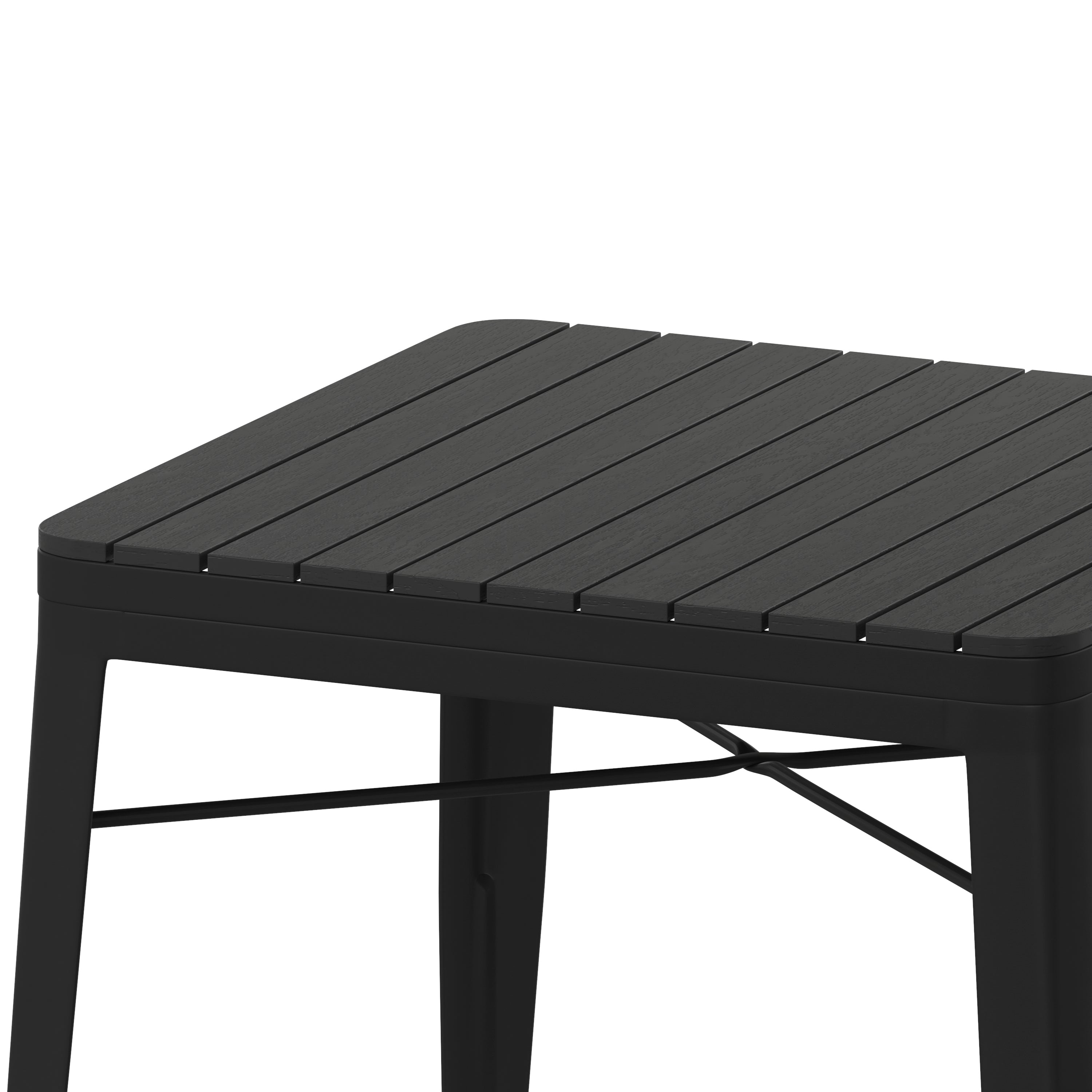 Helvey 31.5" Square Commercial Grade Indoor/Outdoor Black Steel Patio Dining Table for 4 with Black Poly Resin Slatted Top
