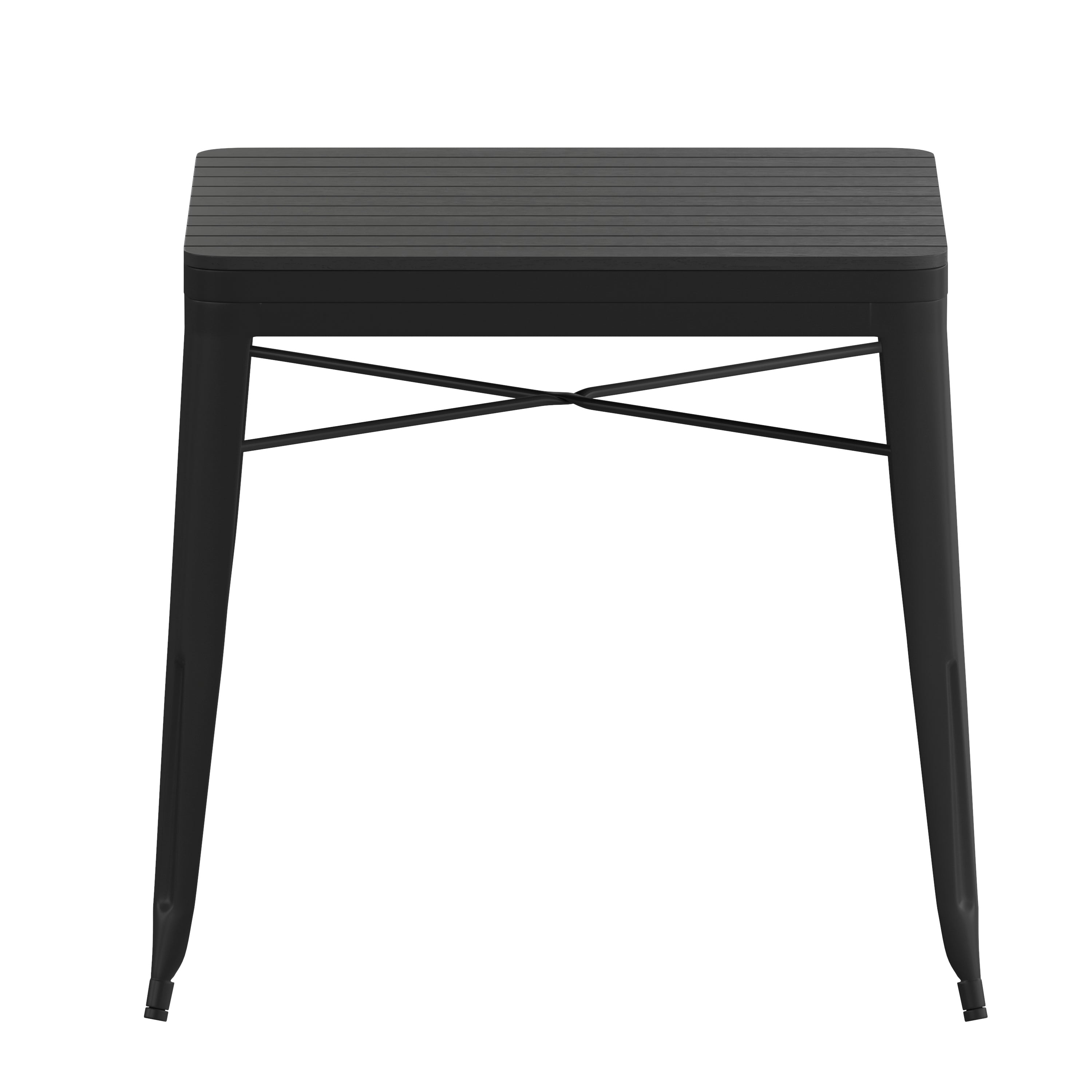 Helvey 31.5" Square Commercial Grade Indoor/Outdoor Black Steel Patio Dining Table for 4 with Black Poly Resin Slatted Top