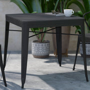 Helvey 31.5" Square Commercial Grade Indoor/Outdoor Black Steel Patio Dining Table for 4 with Black Poly Resin Slatted Top