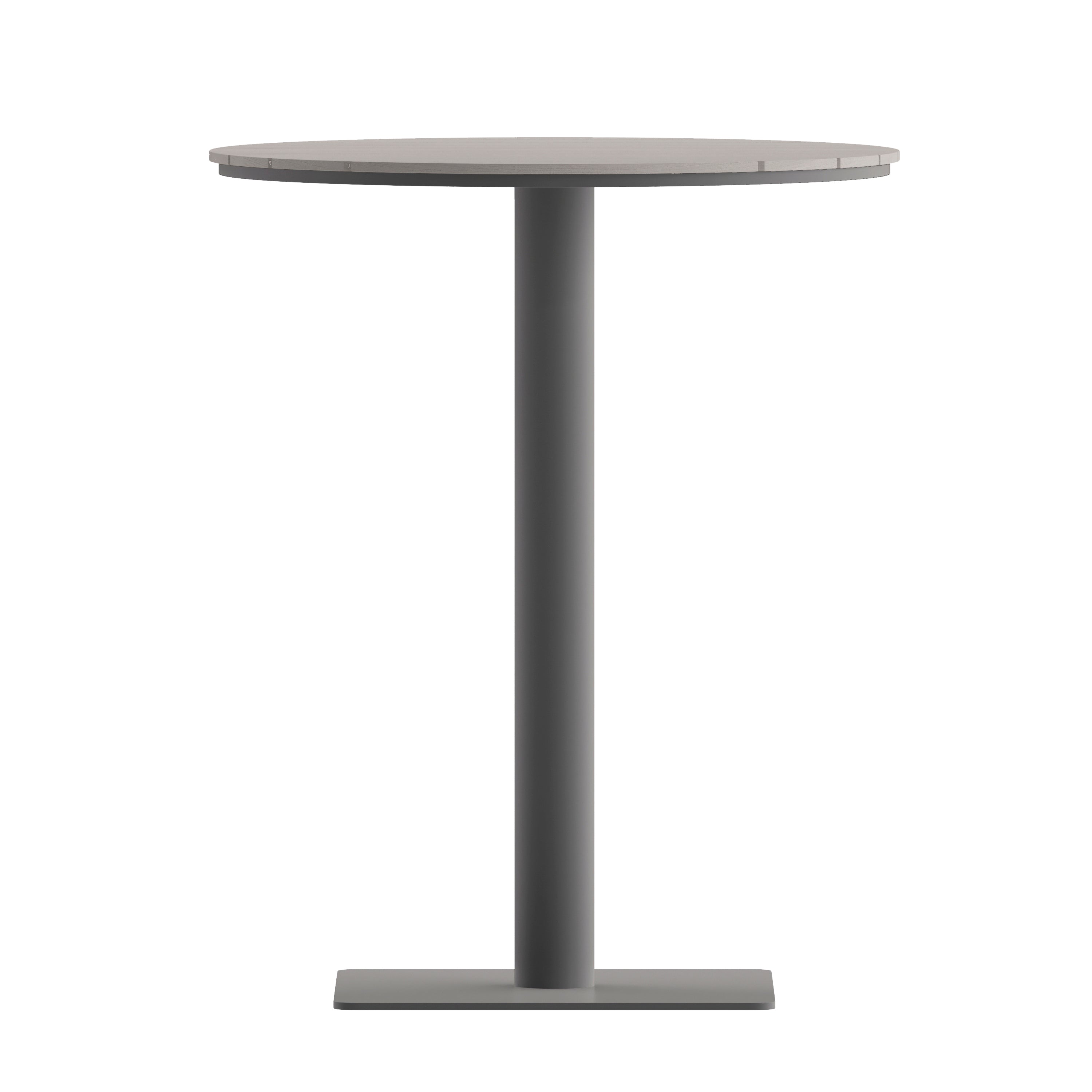 Finch Commercial Grade Round 24" Table with Faux Teak Poly Slats and Steel Frame, Gray/Gray
