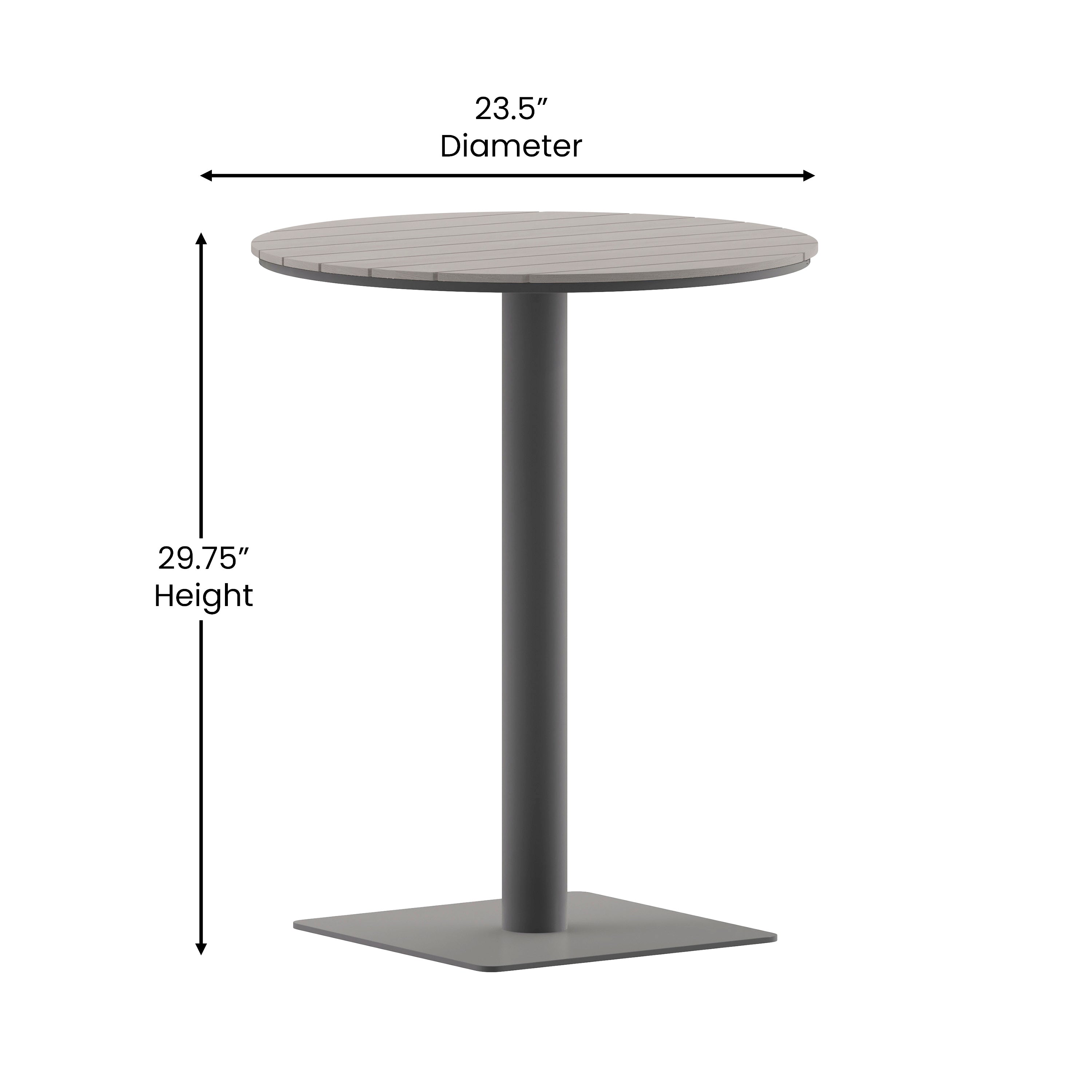 Finch Commercial Grade Round 24" Table with Faux Teak Poly Slats and Steel Frame, Gray/Gray