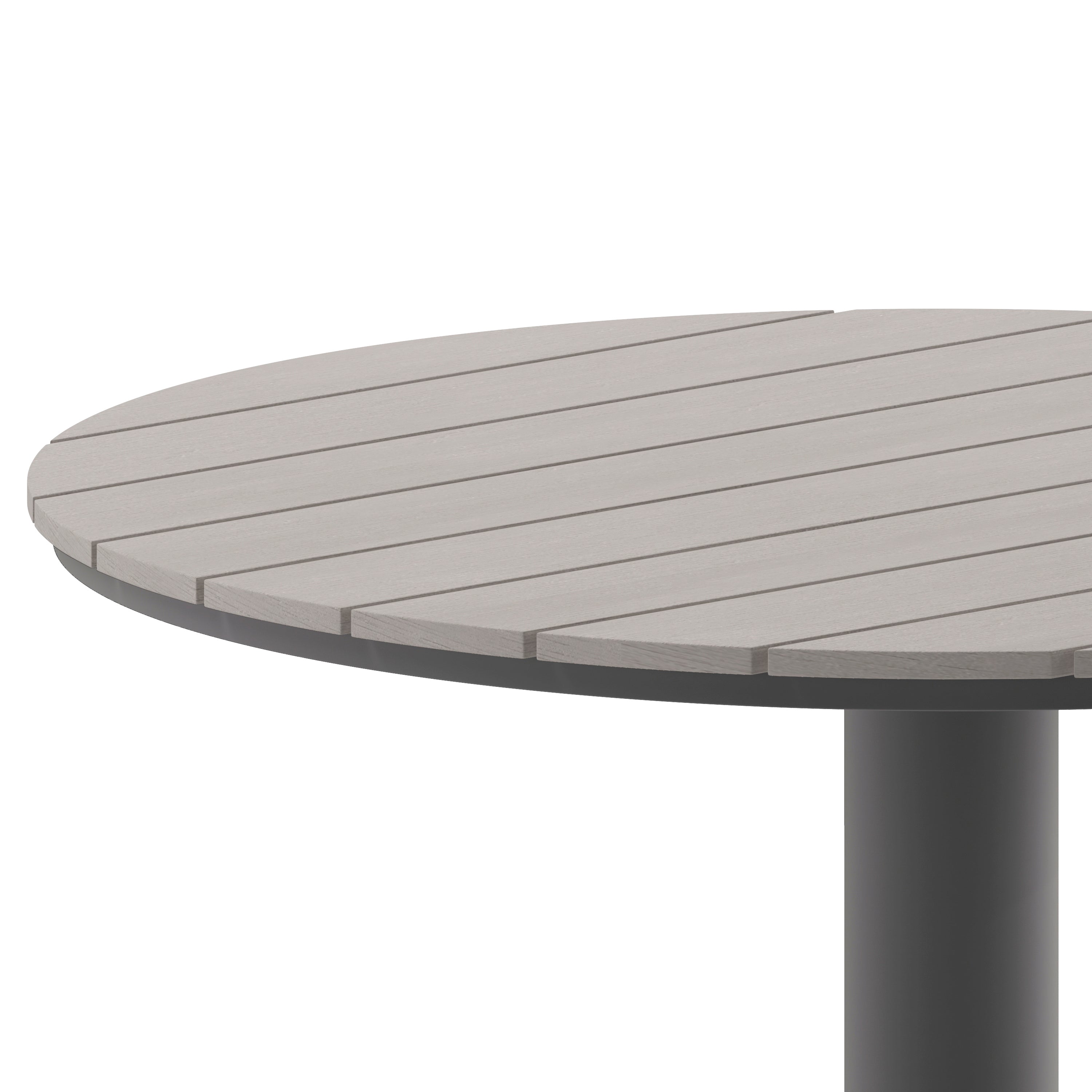 Finch Commercial Grade Round 24" Table with Faux Teak Poly Slats and Steel Frame, Gray/Gray