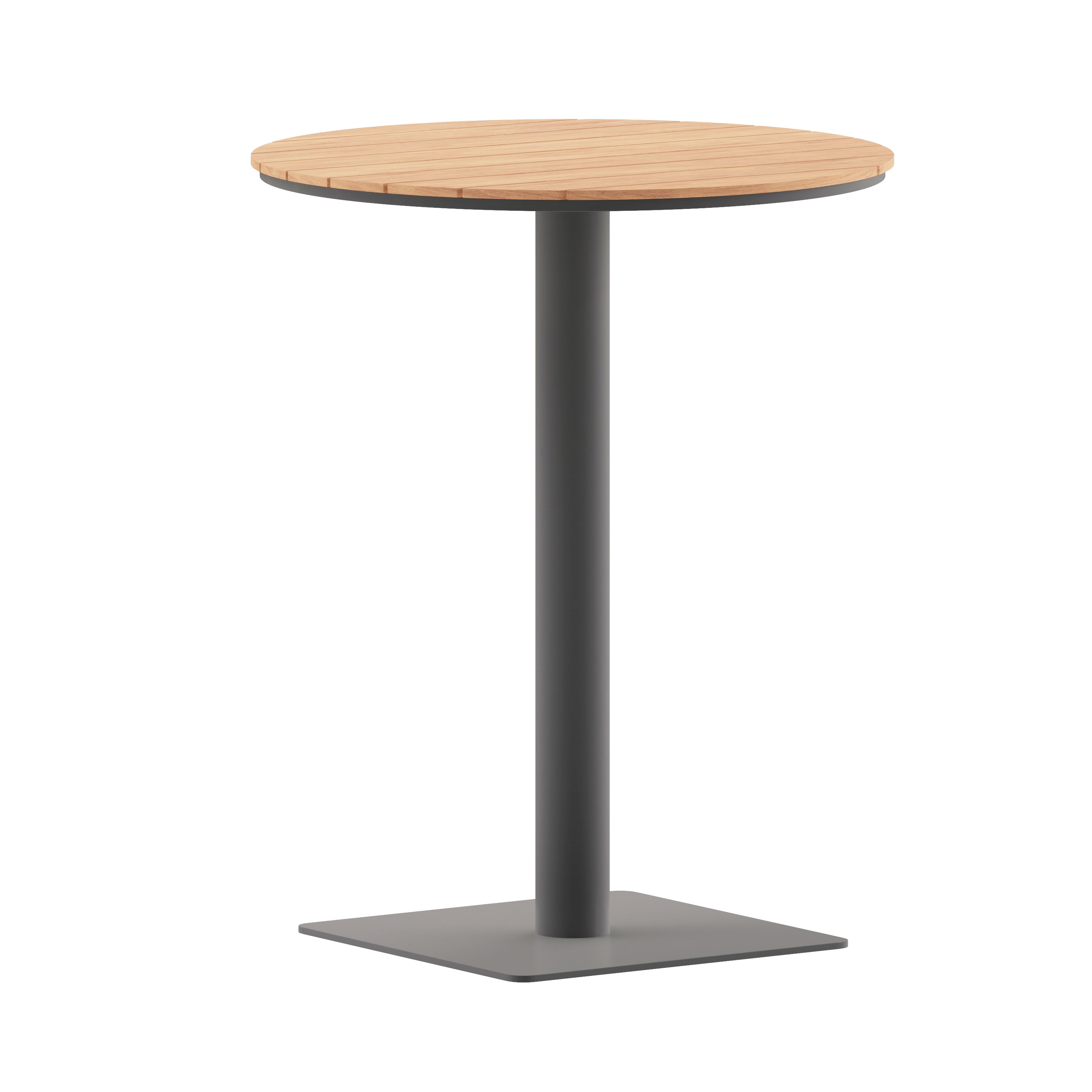 Finch Commercial Grade Round 24" Table with Faux Teak Poly Slats and Steel Frame, Natural/Gray