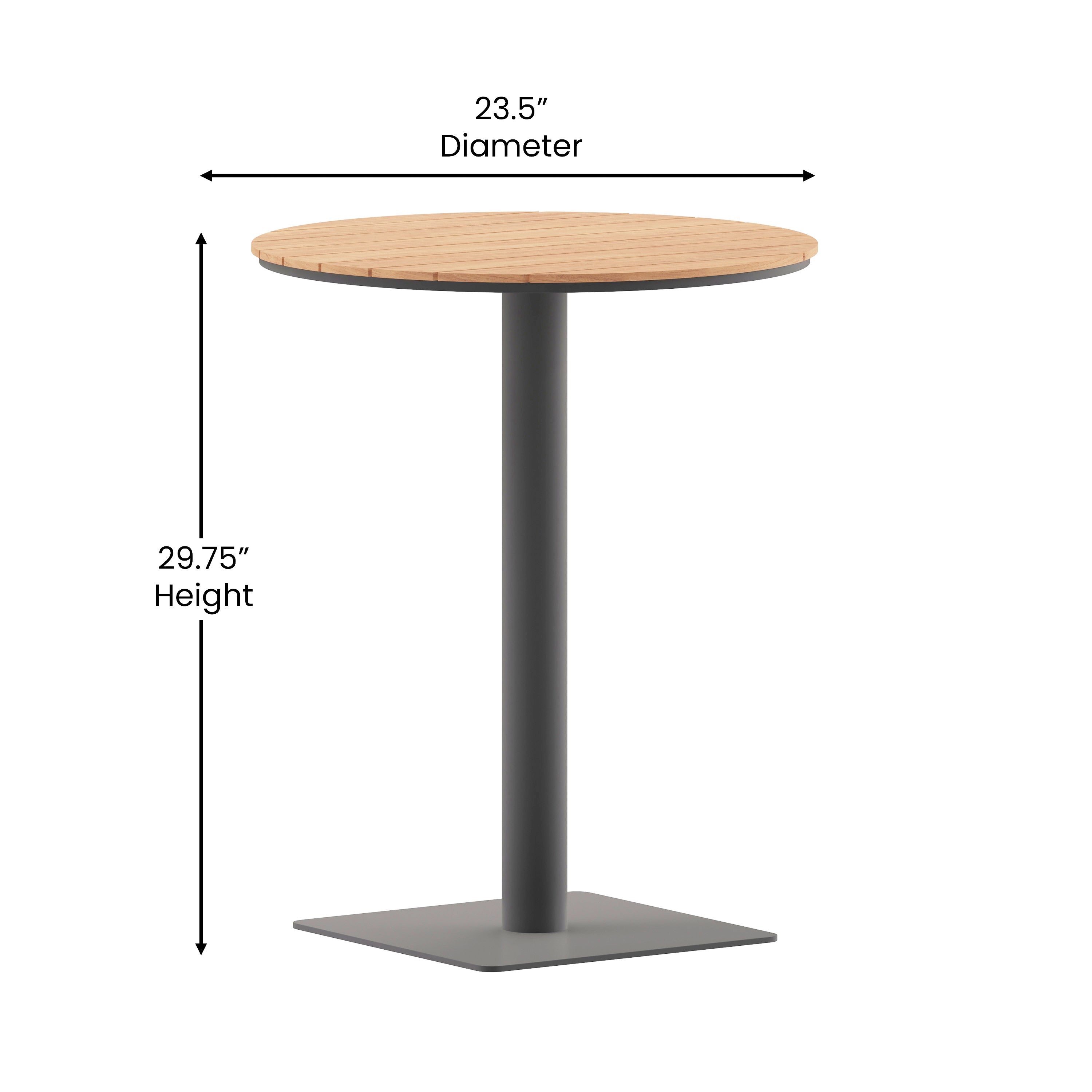 Finch Commercial Grade Round 24" Table with Faux Teak Poly Slats and Steel Frame, Natural/Gray