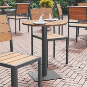Finch Commercial Grade Round 24" Table with Faux Teak Poly Slats and Steel Frame, Natural/Gray