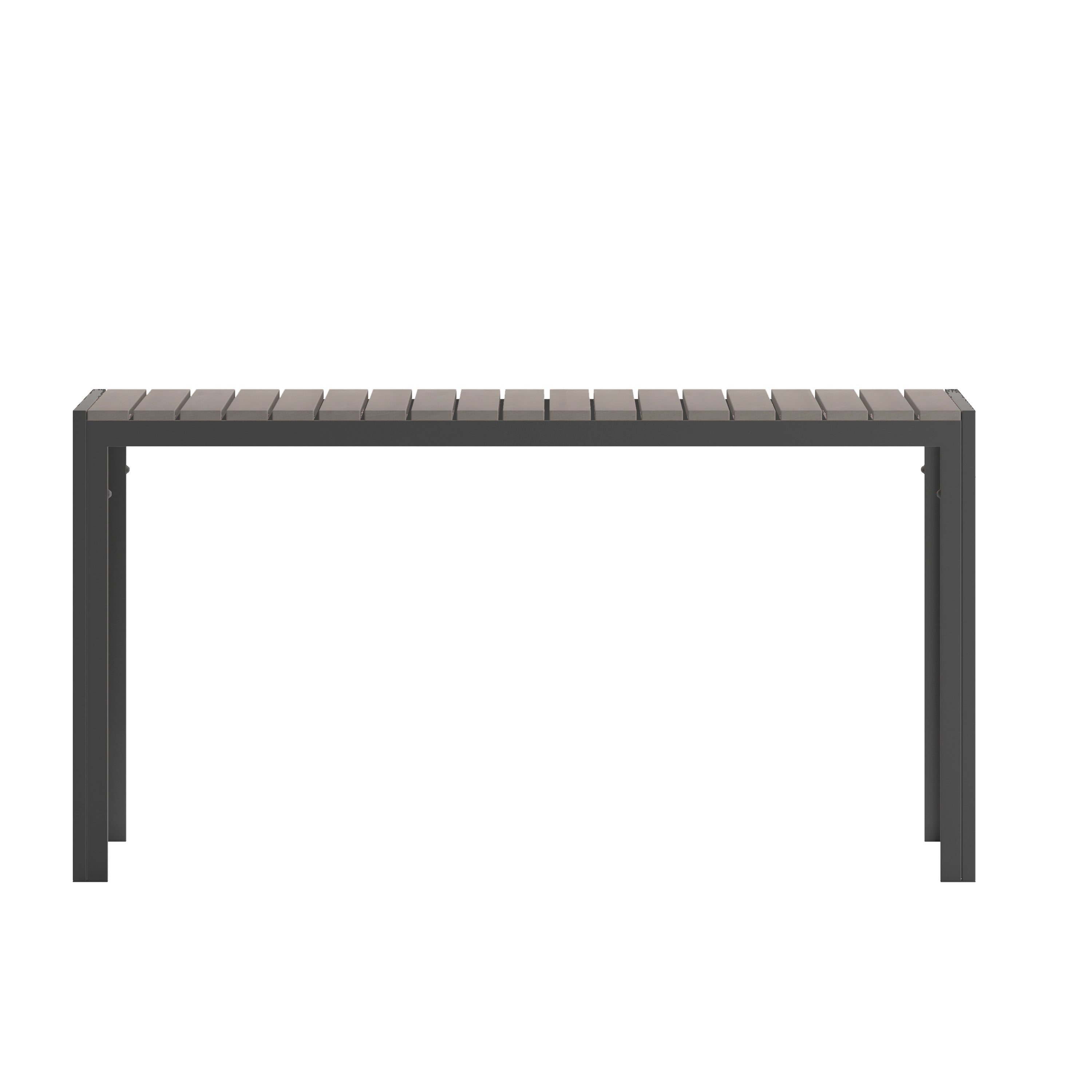 Finch Commercial Grade Outdoor Dining Table 55" x 31" with Faux Teak Poly Slats and Metal Frame, Gray/Gray