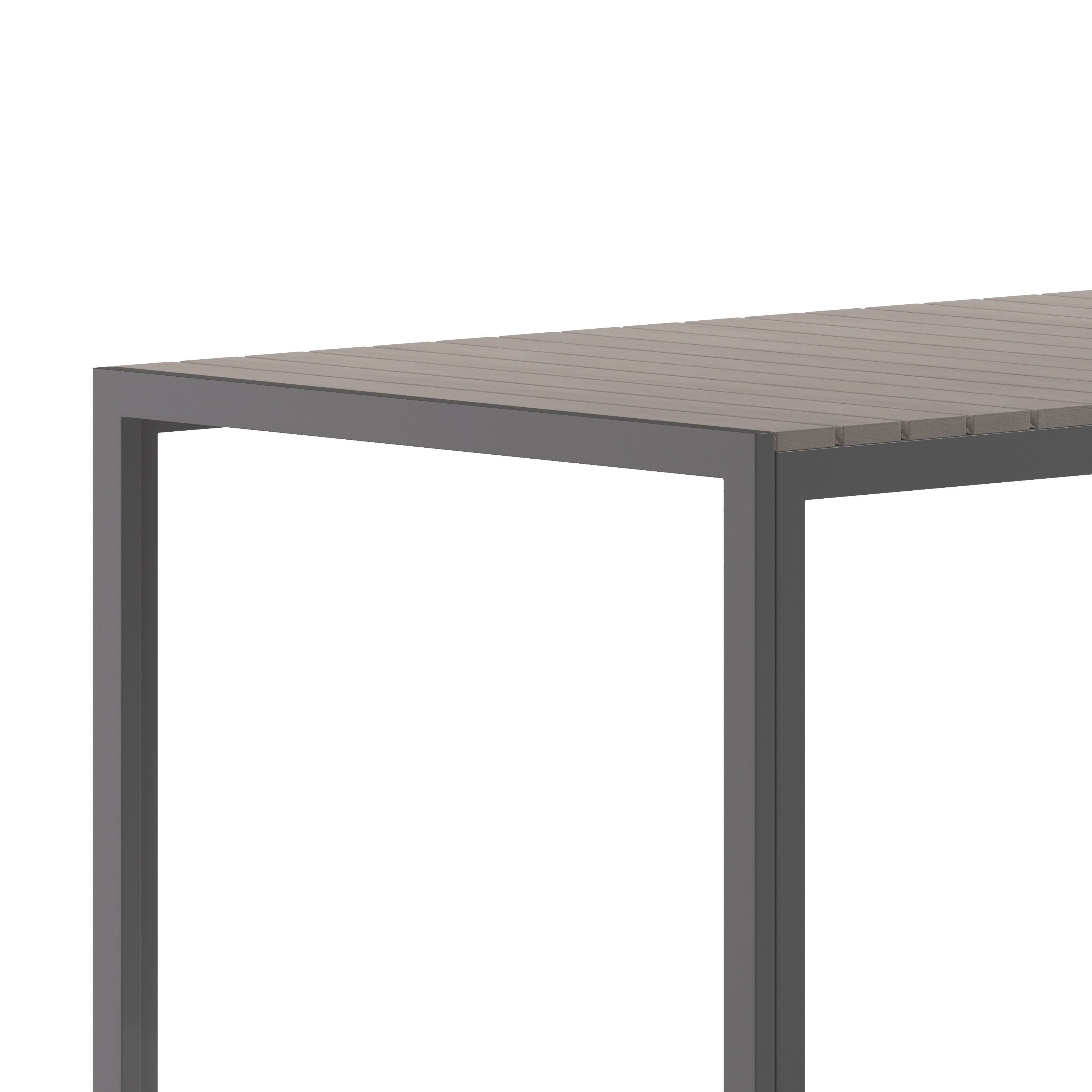 Finch Commercial Grade Outdoor Dining Table 55" x 31" with Faux Teak Poly Slats and Metal Frame, Gray/Gray