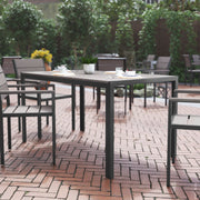 Finch Commercial Grade Outdoor Dining Table 55" x 31" with Faux Teak Poly Slats and Metal Frame, Gray/Gray
