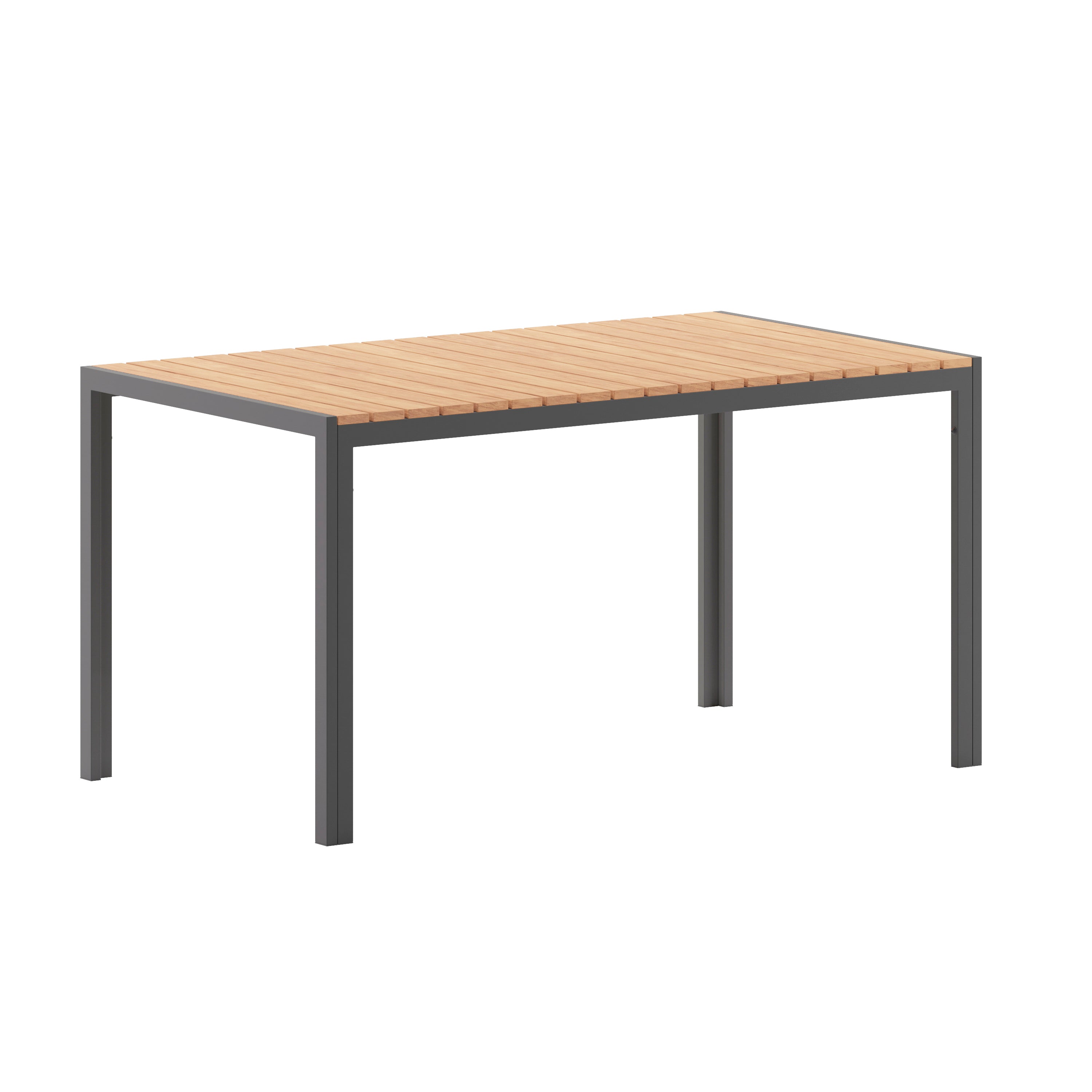 Finch Commercial Grade Outdoor Dining Table 55" x 31" with Faux Teak Poly Slats and Metal Frame, Natural/Gray