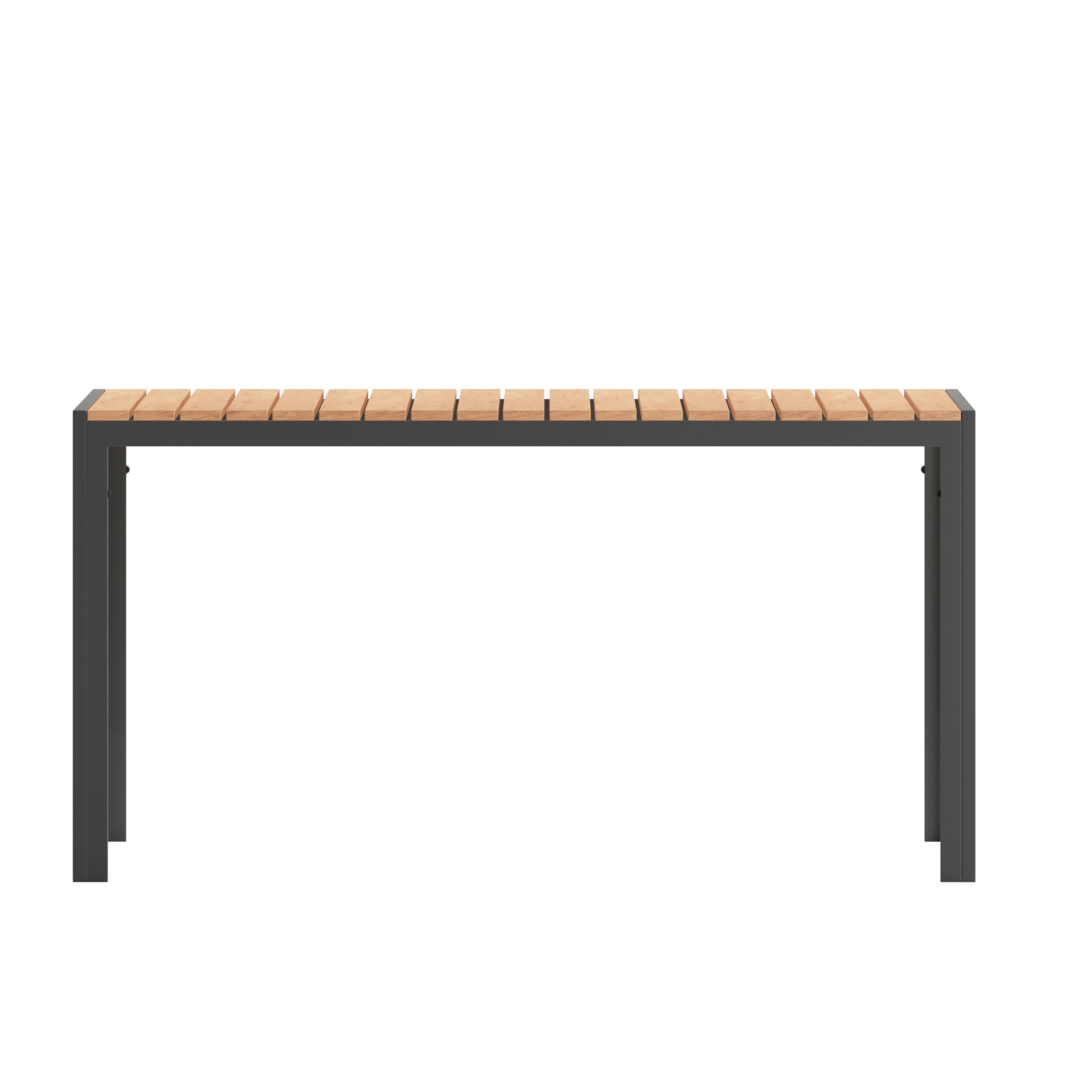 Finch Commercial Grade Outdoor Dining Table 55" x 31" with Faux Teak Poly Slats and Metal Frame, Natural/Gray