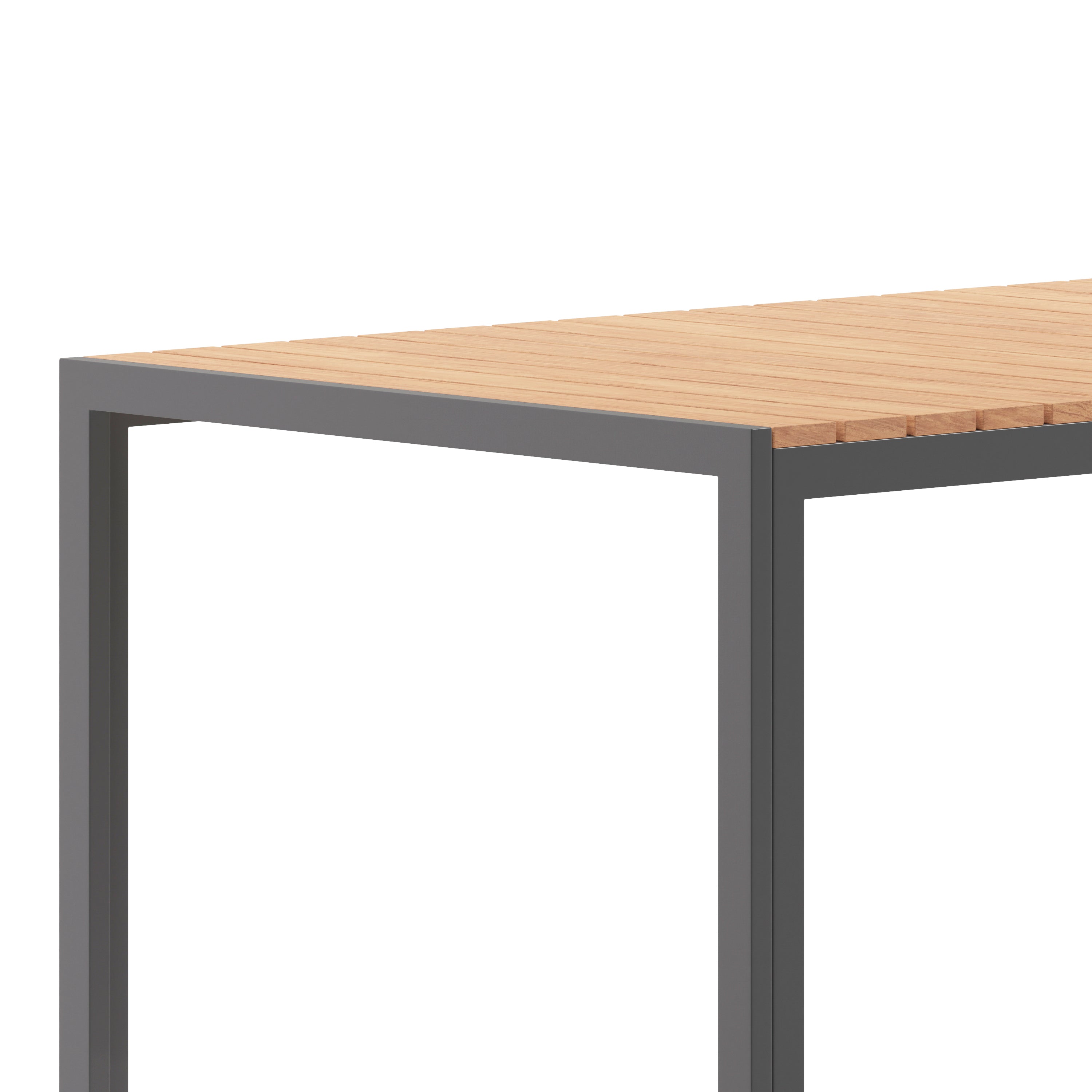 Finch Commercial Grade Outdoor Dining Table 55" x 31" with Faux Teak Poly Slats and Metal Frame, Natural/Gray