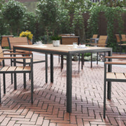 Finch Commercial Grade Outdoor Dining Table 55" x 31" with Faux Teak Poly Slats and Metal Frame, Natural/Gray