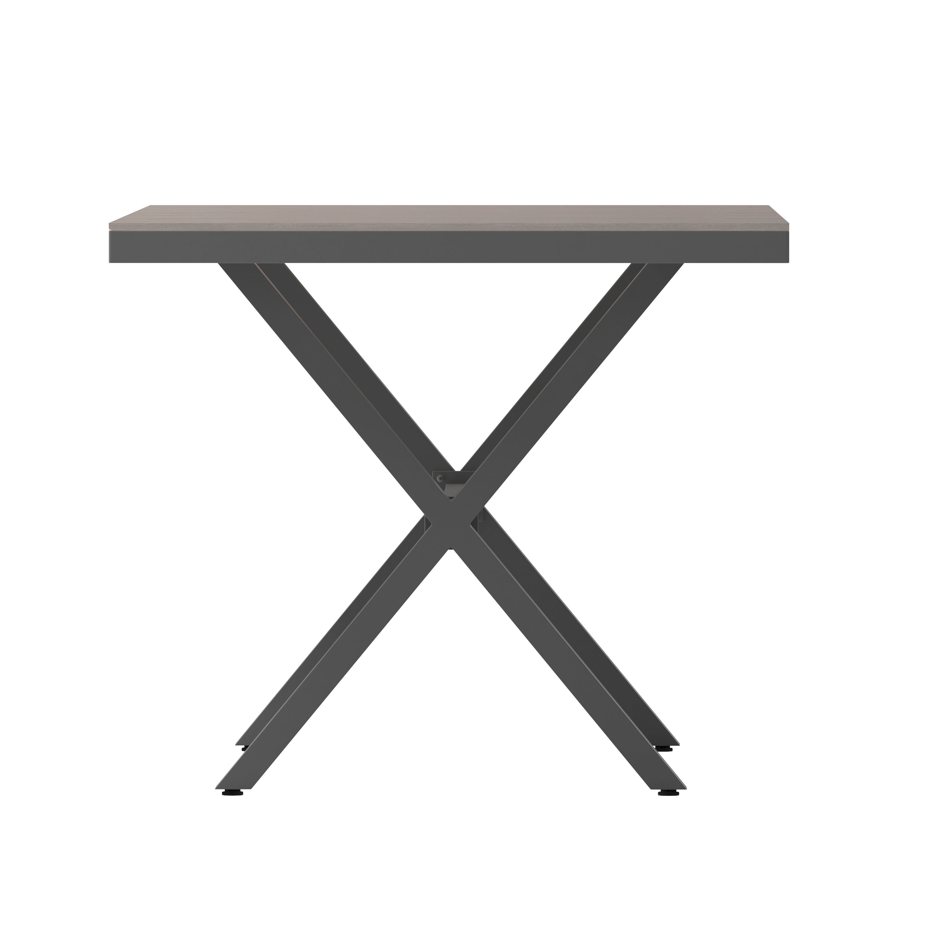 Finch Commercial Grade X-Frame Outdoor Dining Table 59" x 35.5" with Faux Teak Poly Slats and Metal Frame, Gray/Gray