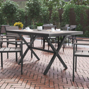 Finch Commercial Grade X-Frame Outdoor Dining Table 59" x 35.5" with Faux Teak Poly Slats and Metal Frame, Gray/Gray