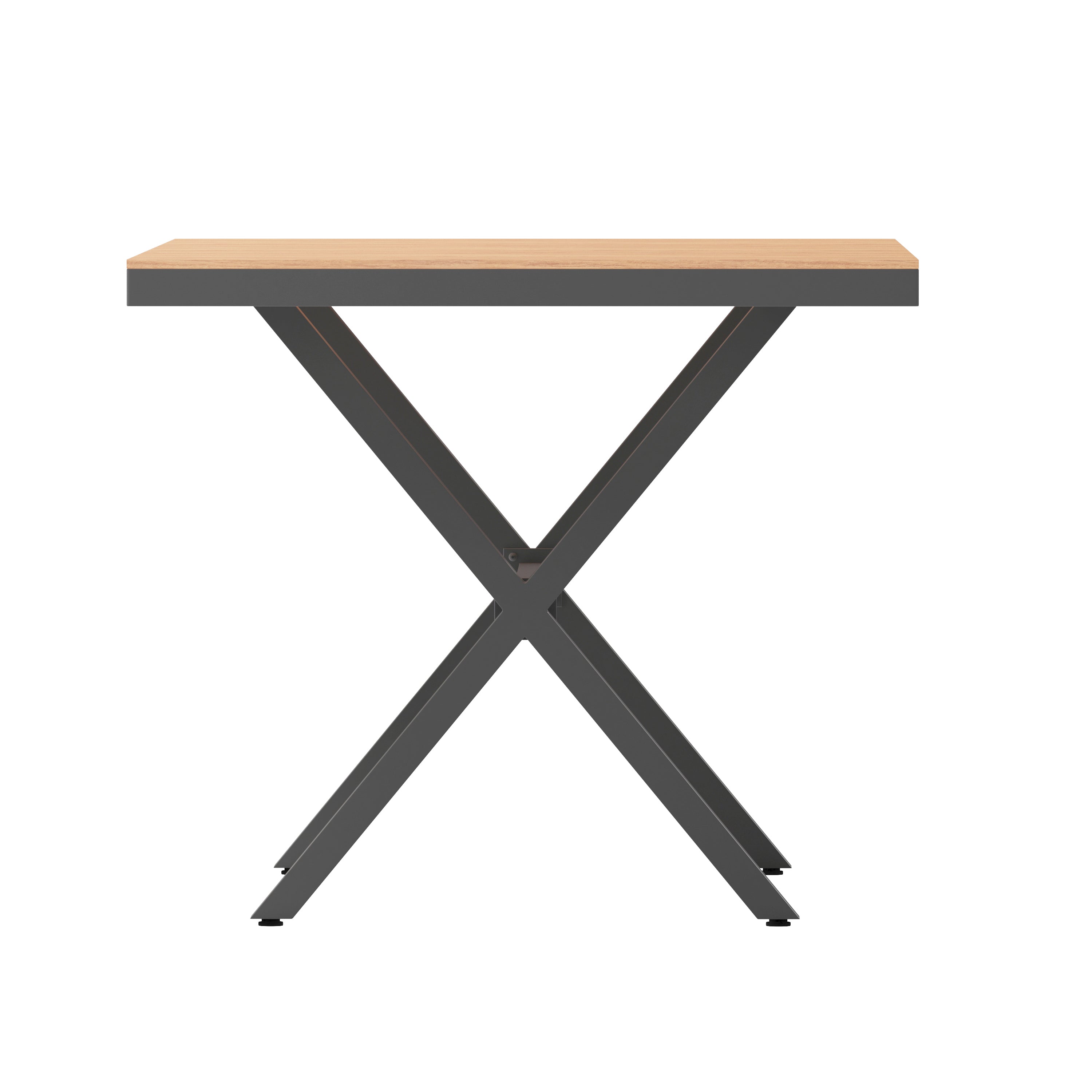 Finch Commercial Grade X-Frame Outdoor Dining Table 59" x 35.5" with Faux Teak Poly Slats and Metal Frame, Natural/Gray