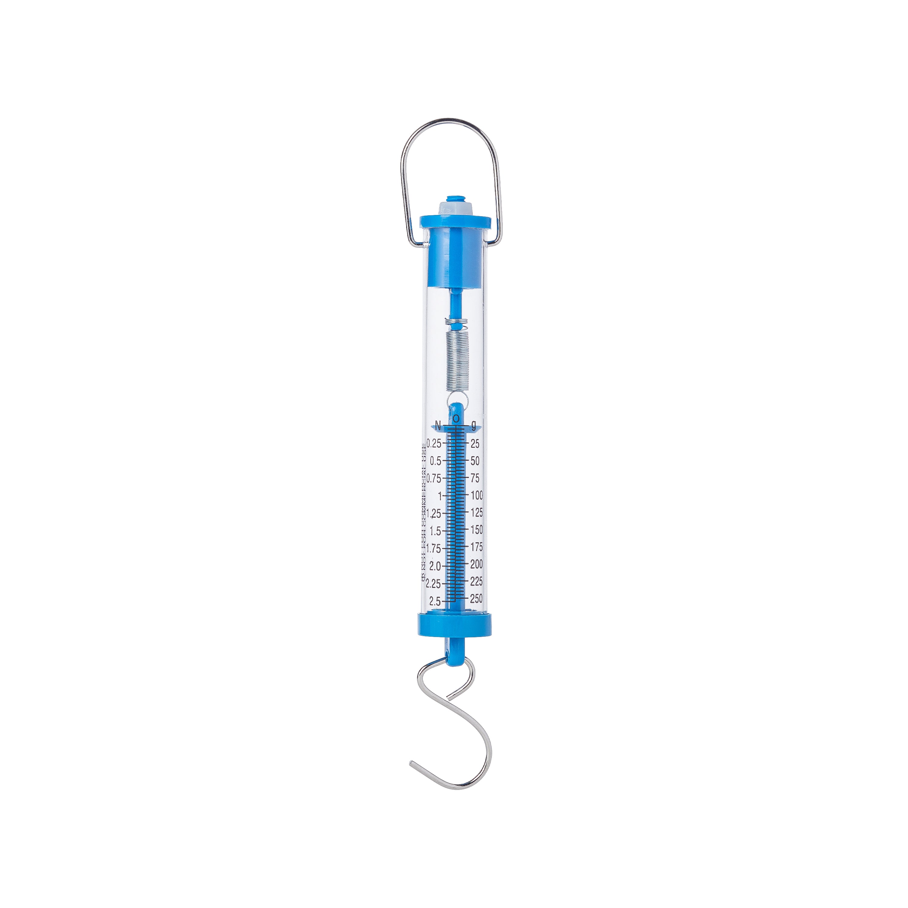 United Scientific® Spring Scale, Clear Plastic, 250G/2.5, Graduation 5G/0.5N, Blue