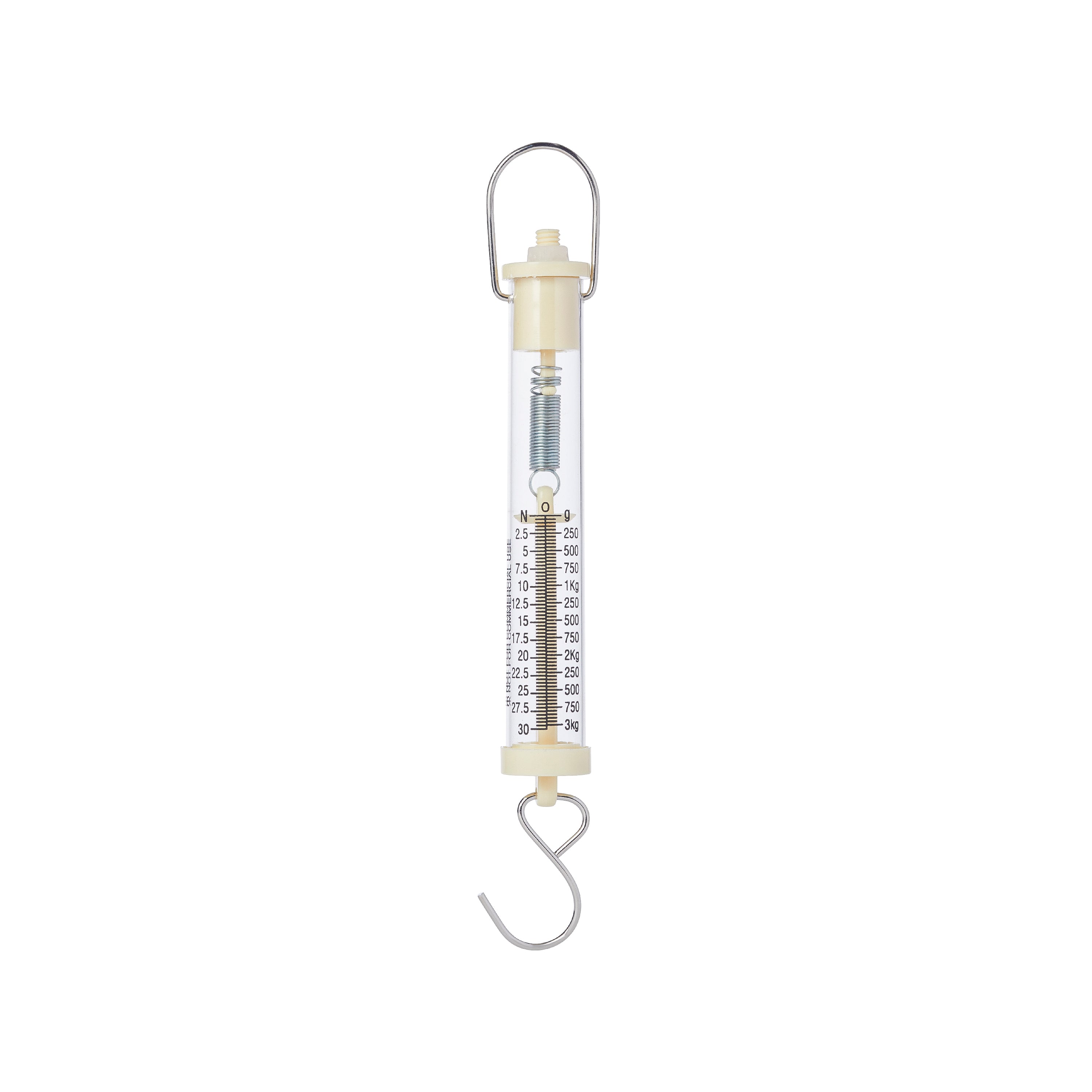 United Scientific® Spring Scale, Clear Plastic, 3000G / 30N, Graduation 50G/0.5N, Cream