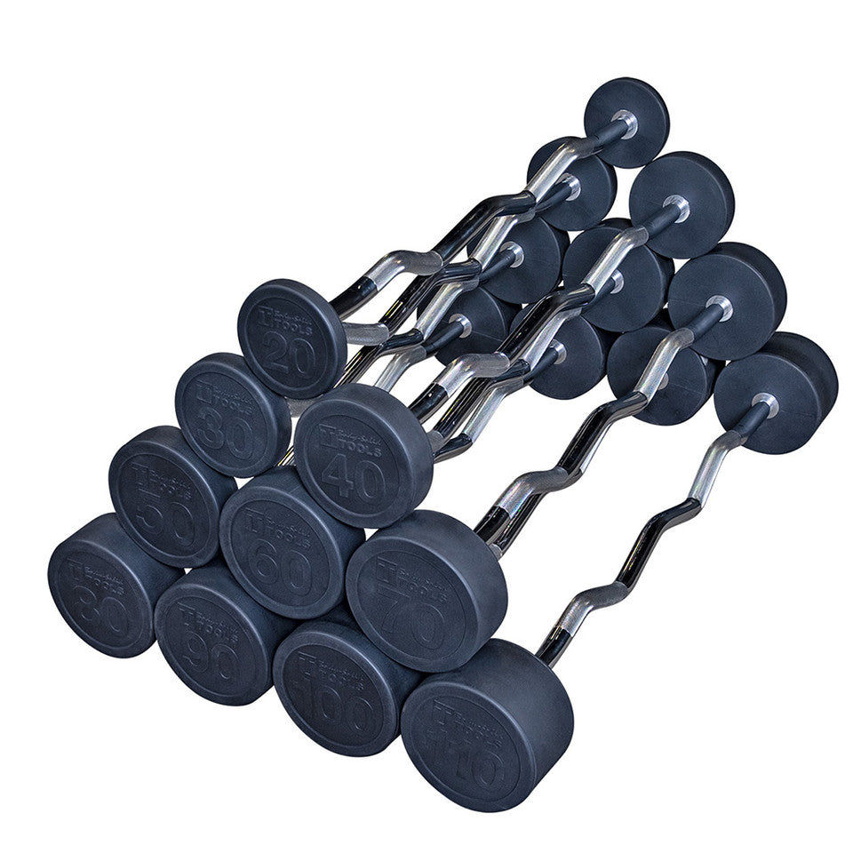 Rubber Coated Fixed Curl Barbell Pack, (1 Each, 20, 30, …110Lb) 10 Total