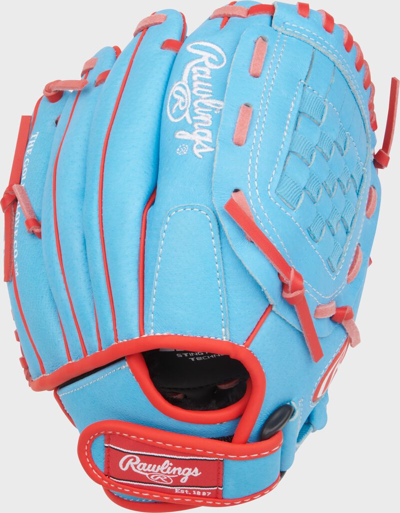 Rawlings Sure Catch Series Youth Jacob Degrom Signature 10-Inch Baseball Glove - Right Hand Thrower - Columbia Blue/Scarlet
