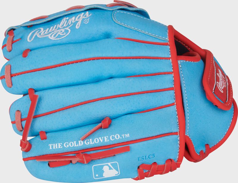 Rawlings Sure Catch Series Youth Jacob Degrom Signature 10-Inch Baseball Glove - Right Hand Thrower - Columbia Blue/Scarlet