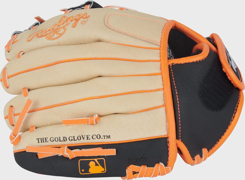 Rawlings Sure Catch Series Youth Jackson Holiday Signature 10-Inch Baseball Glove - Right Hand Thrower - Camel/Black/Orange