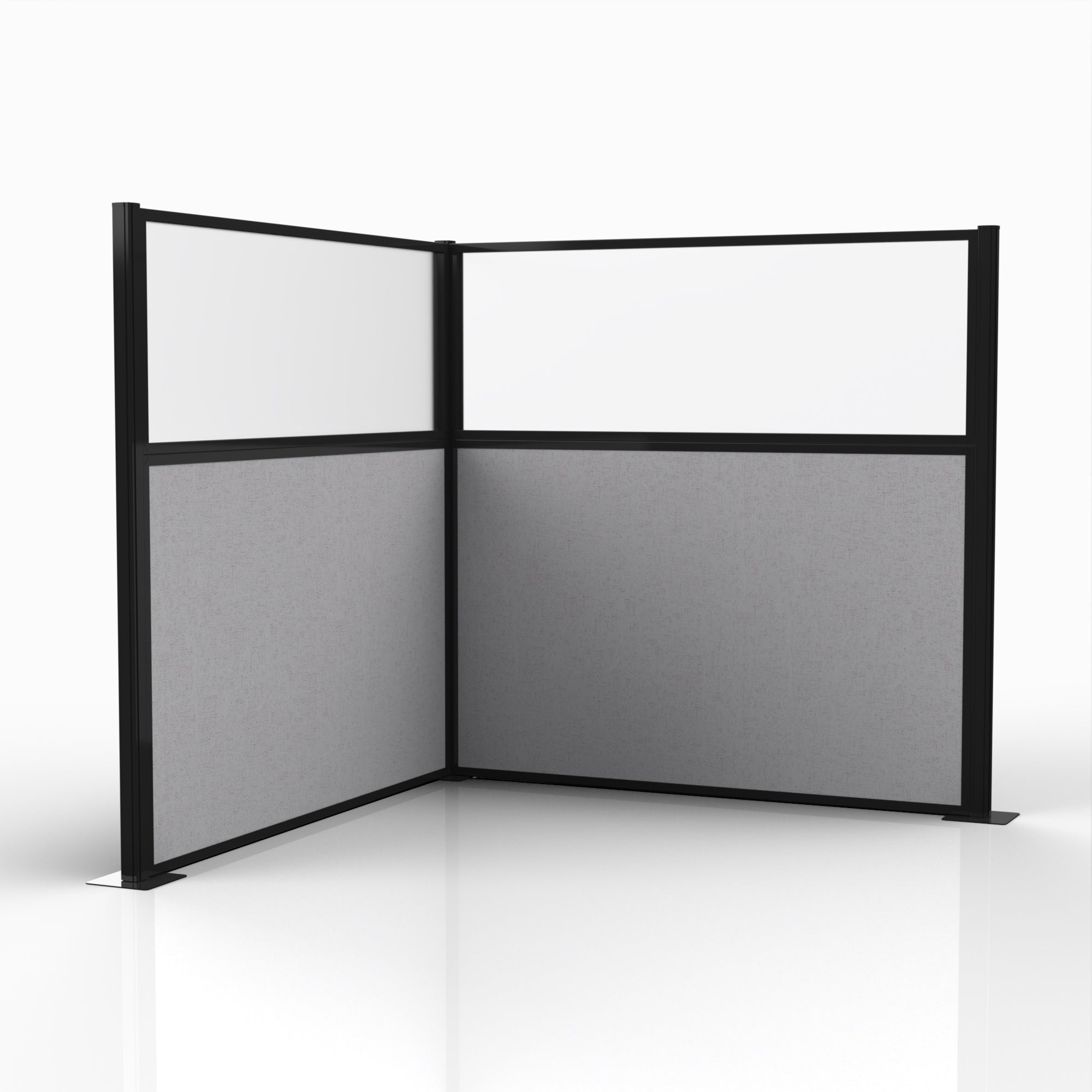Officeflex Corner (L-Shape) 6x6 Gray Smoke with Fluted Poly Window Black Frame