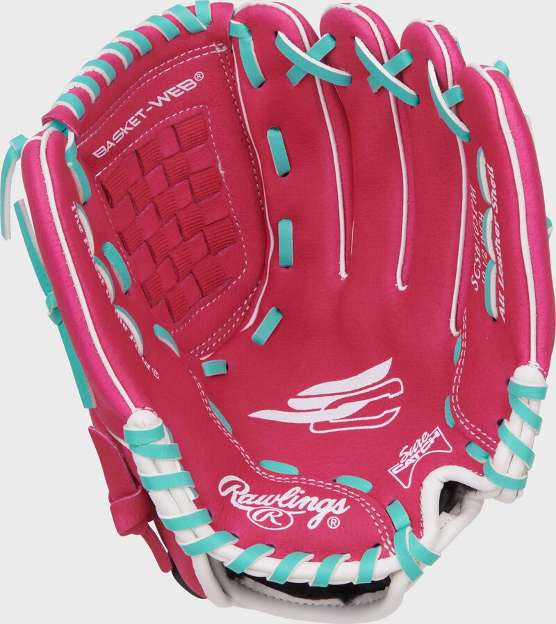 Rawlings Sure Catch Youth Series 10.5-Inch Softball Glove - Right Hand Thrower - Pink/Mint