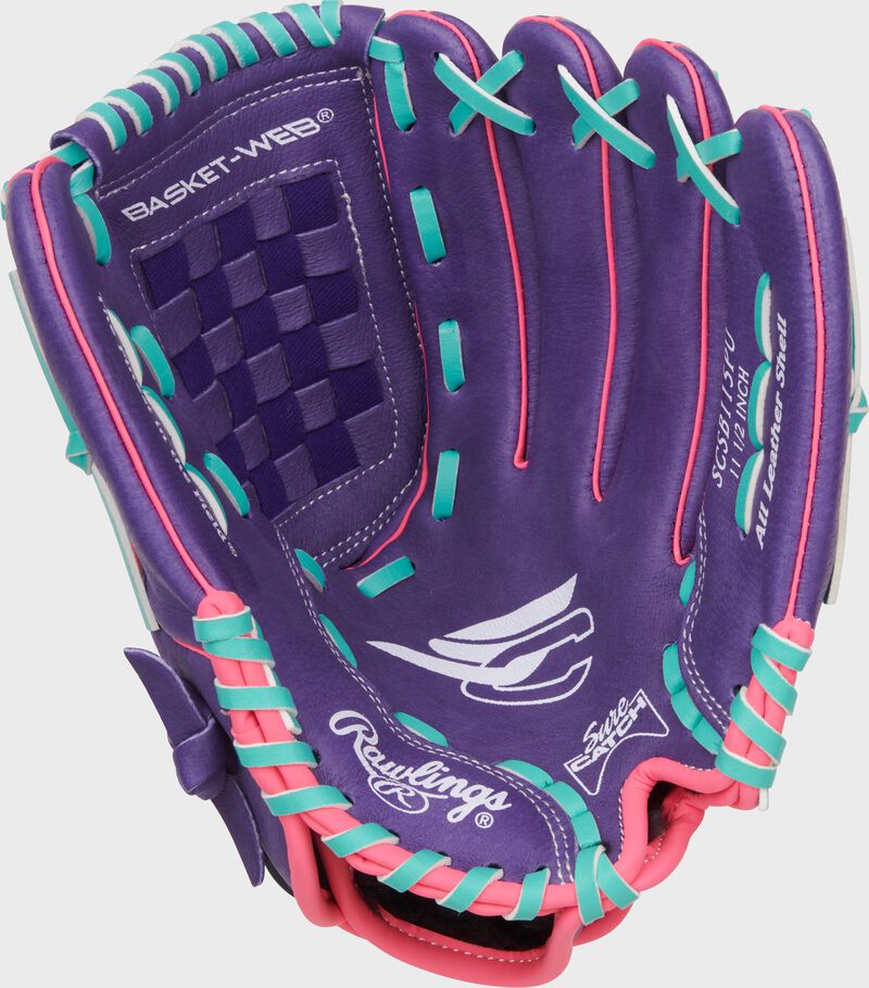 Rawlings Sure Catch Youth Series 11.5-Inch Softball Glove - Right Hand Thrower - Purple/Pink/Mint