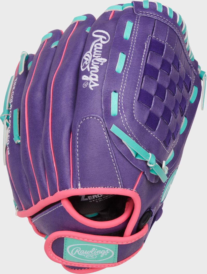 Rawlings Sure Catch Youth Series 11.5-Inch Softball Glove - Right Hand Thrower - Purple/Pink/Mint