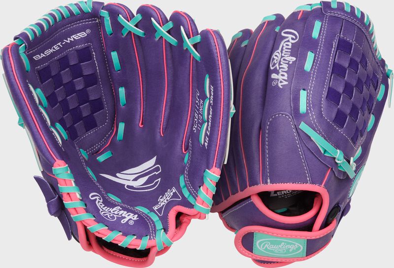 Rawlings Sure Catch Youth Series 11.5-Inch Softball Glove - Right Hand Thrower - Purple/Pink/Mint